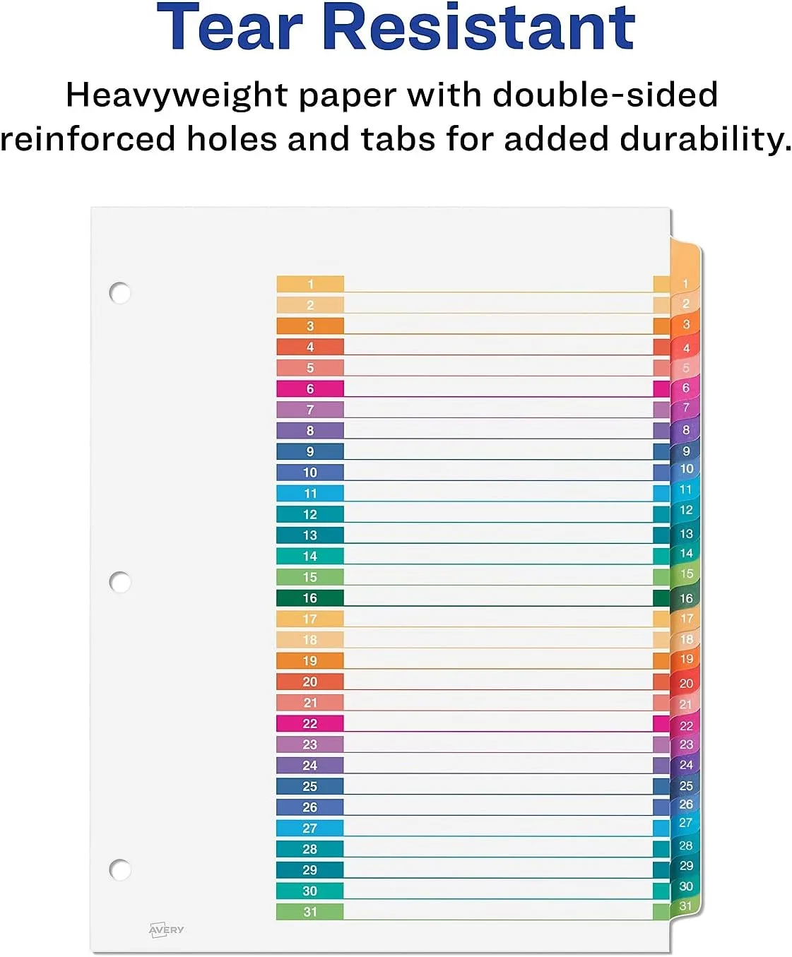 Customizable TOC Ready Index Multicolor Tab Dividers, 31-Tab, 11 x 8.5, White