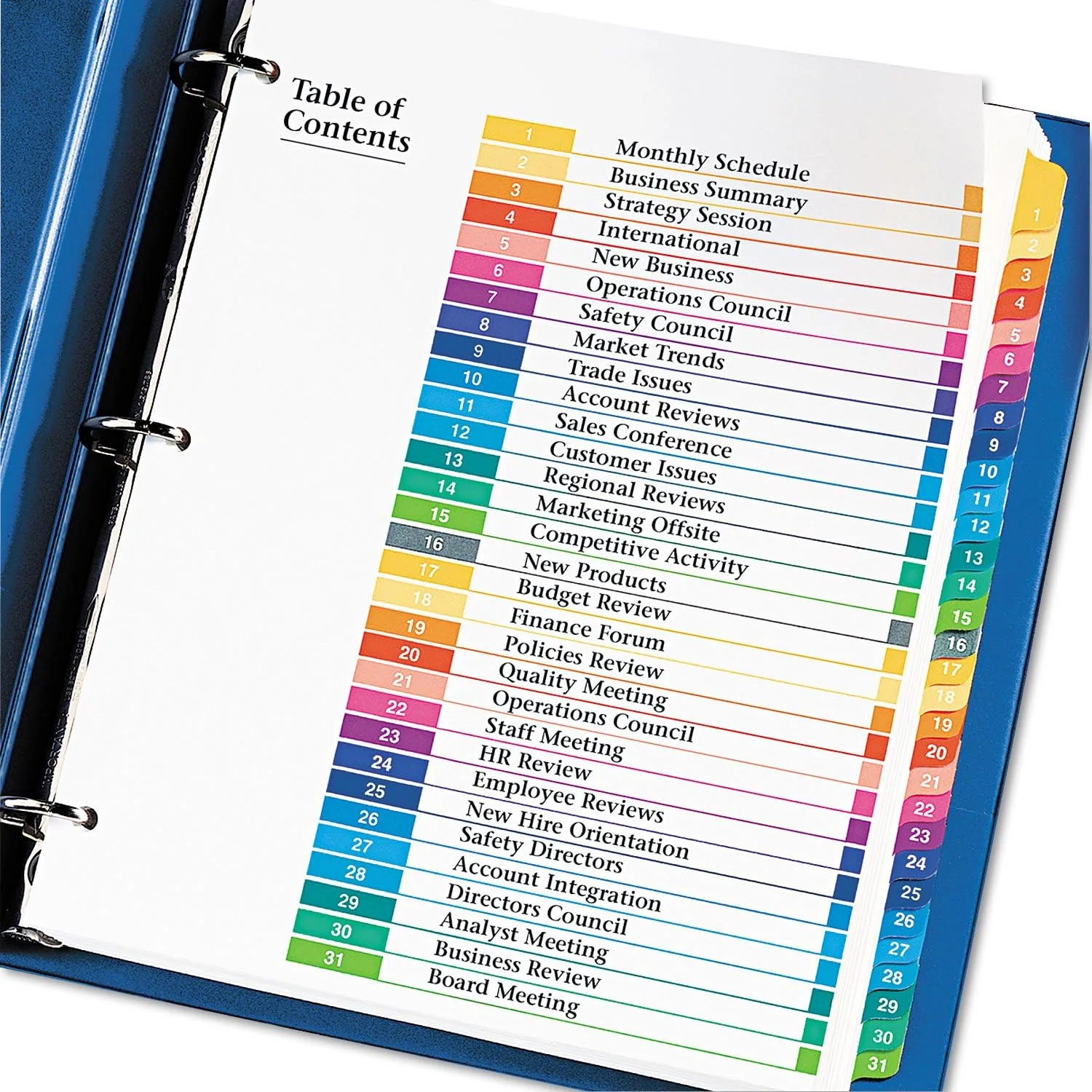 Customizable TOC Ready Index Multicolor Tab Dividers, 31-Tab, 11 x 8.5, White