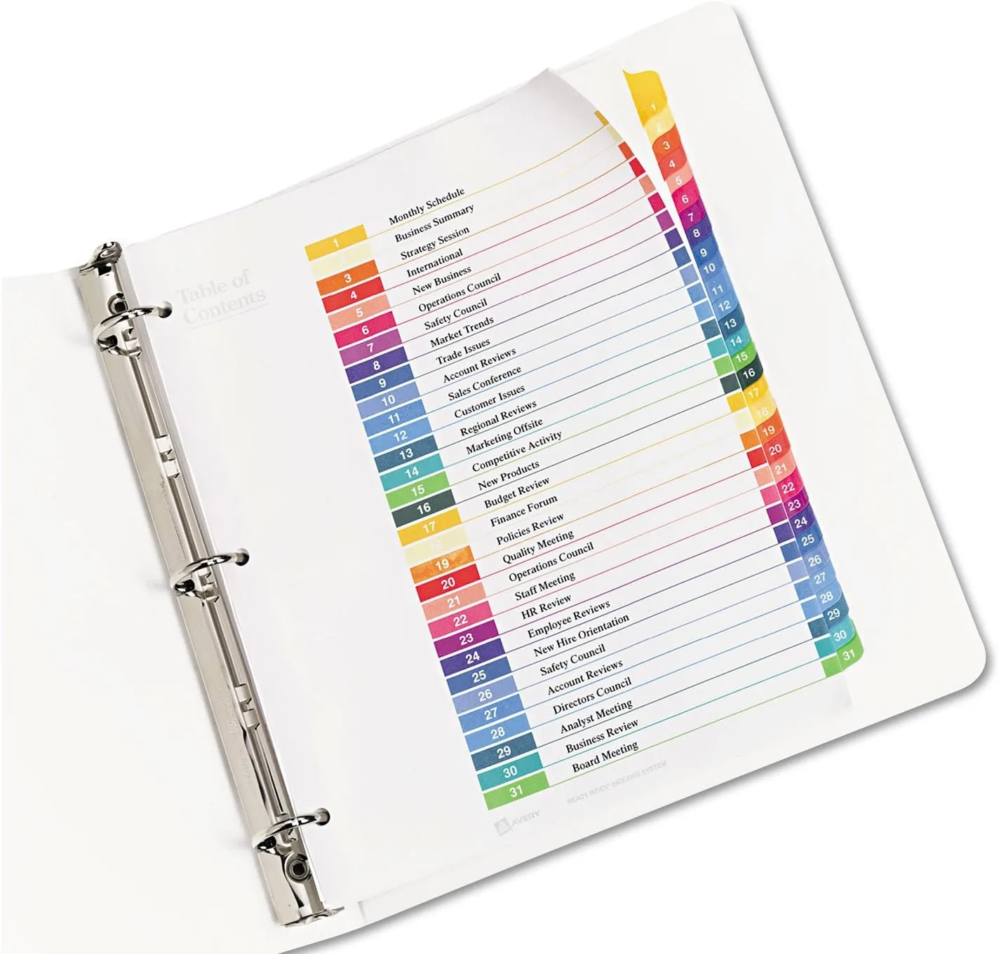 Customizable TOC Ready Index Multicolor Tab Dividers, 31-Tab, 11 x 8.5, White