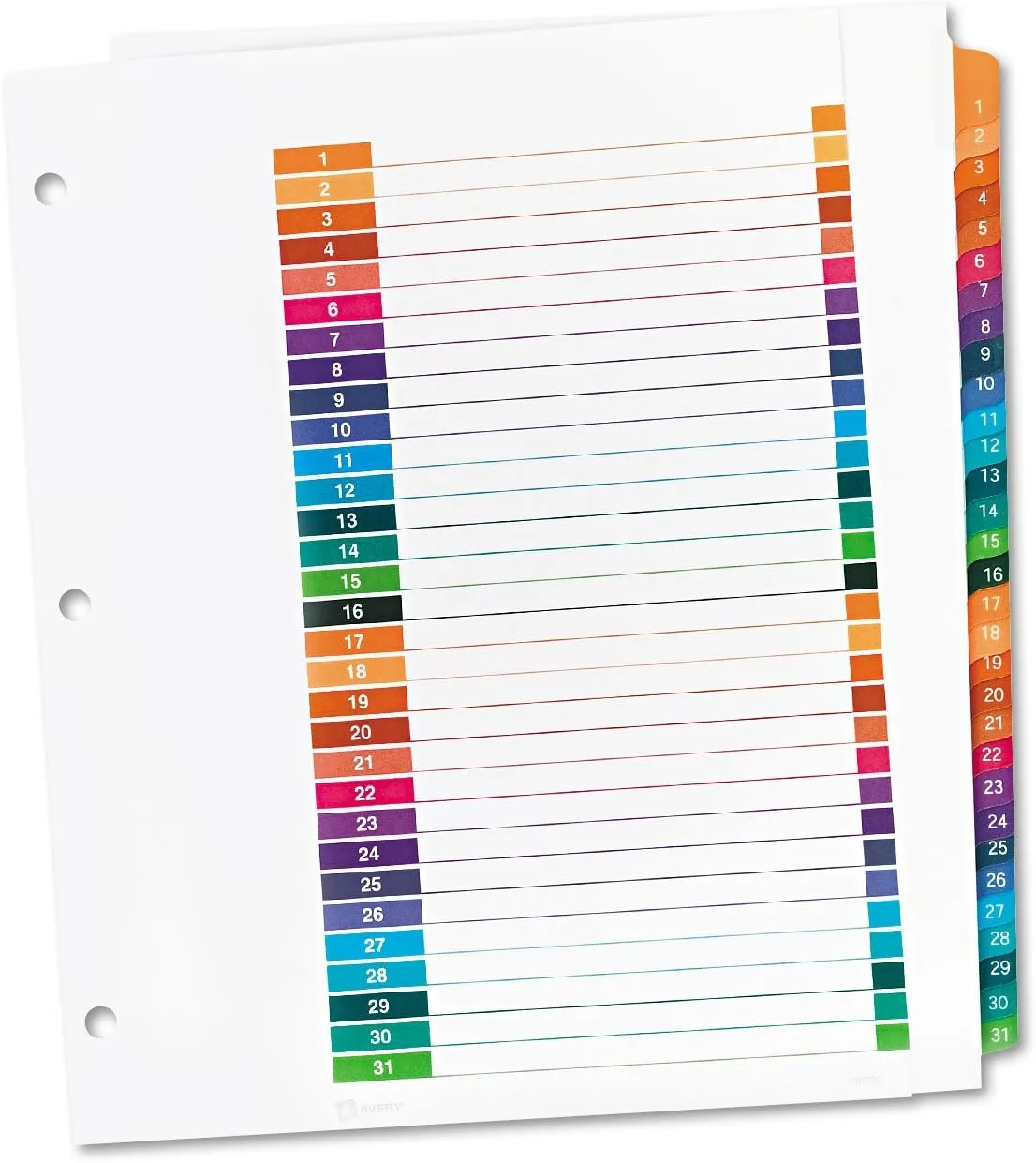Customizable TOC Ready Index Multicolor Tab Dividers, 31-Tab, 11 x 8.5, White