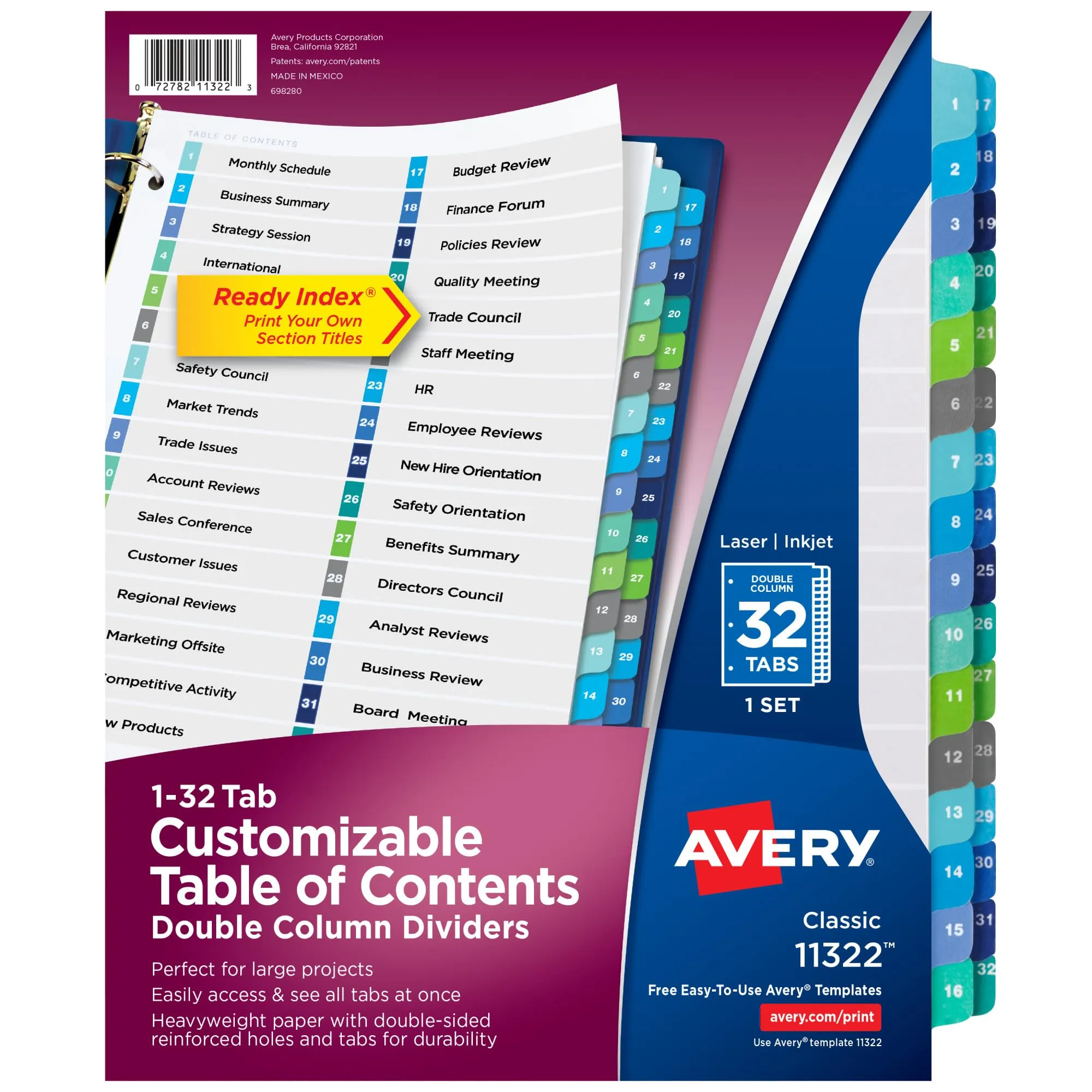 Avery Ready Index Double-Column Binder Dividers, 32-Tab, Letter (11322)