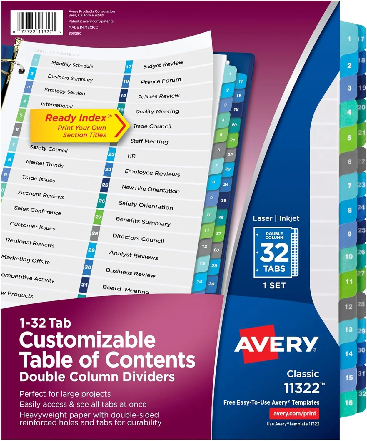 Avery Ready Index Double-Column Binder Dividers, 32-Tab, Letter (11322)