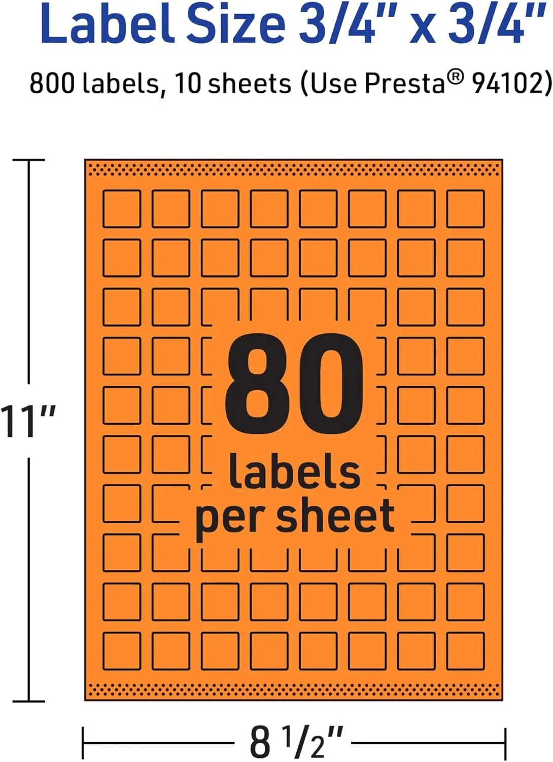 Avery Printable Square Labels, Sure Feed Technology, 3/4" x 3/4", Bright Orange, Print-to-The-Edge, Laser/Inkjet
