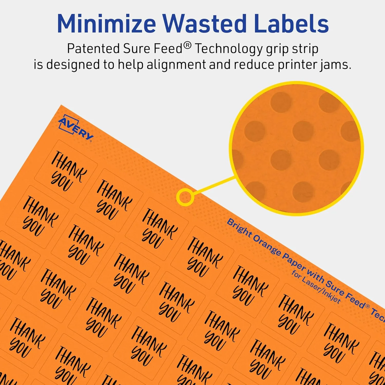 Avery Printable Square Labels, Sure Feed Technology, 3/4" x 3/4", Bright Orange, Print-to-The-Edge, Laser/Inkjet