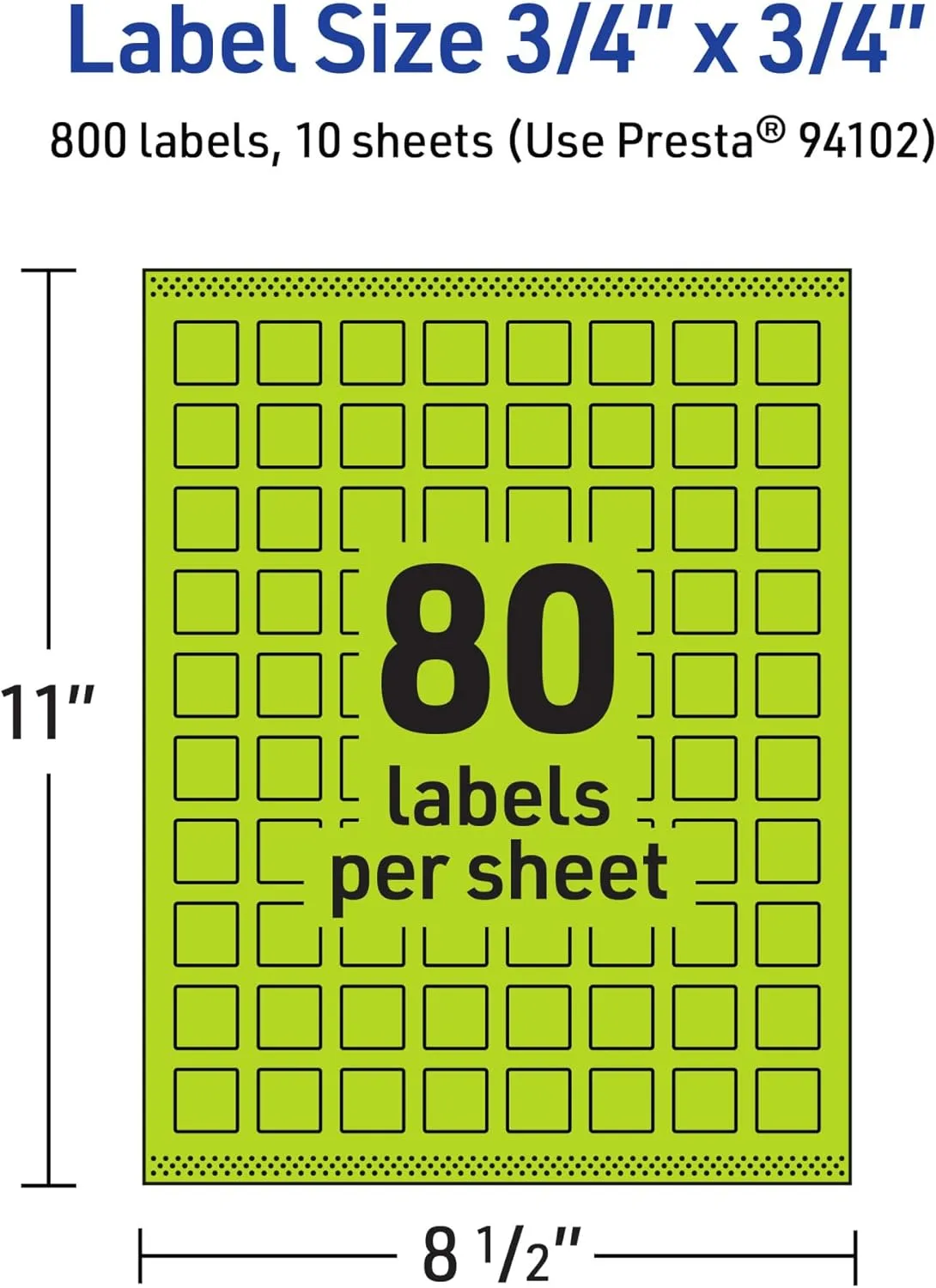 Avery Printable Square Labels, Sure Feed Technology, 3/4" x 3/4", Bright Green Labels, Print-to-The-Edge, Laser/Inkjet