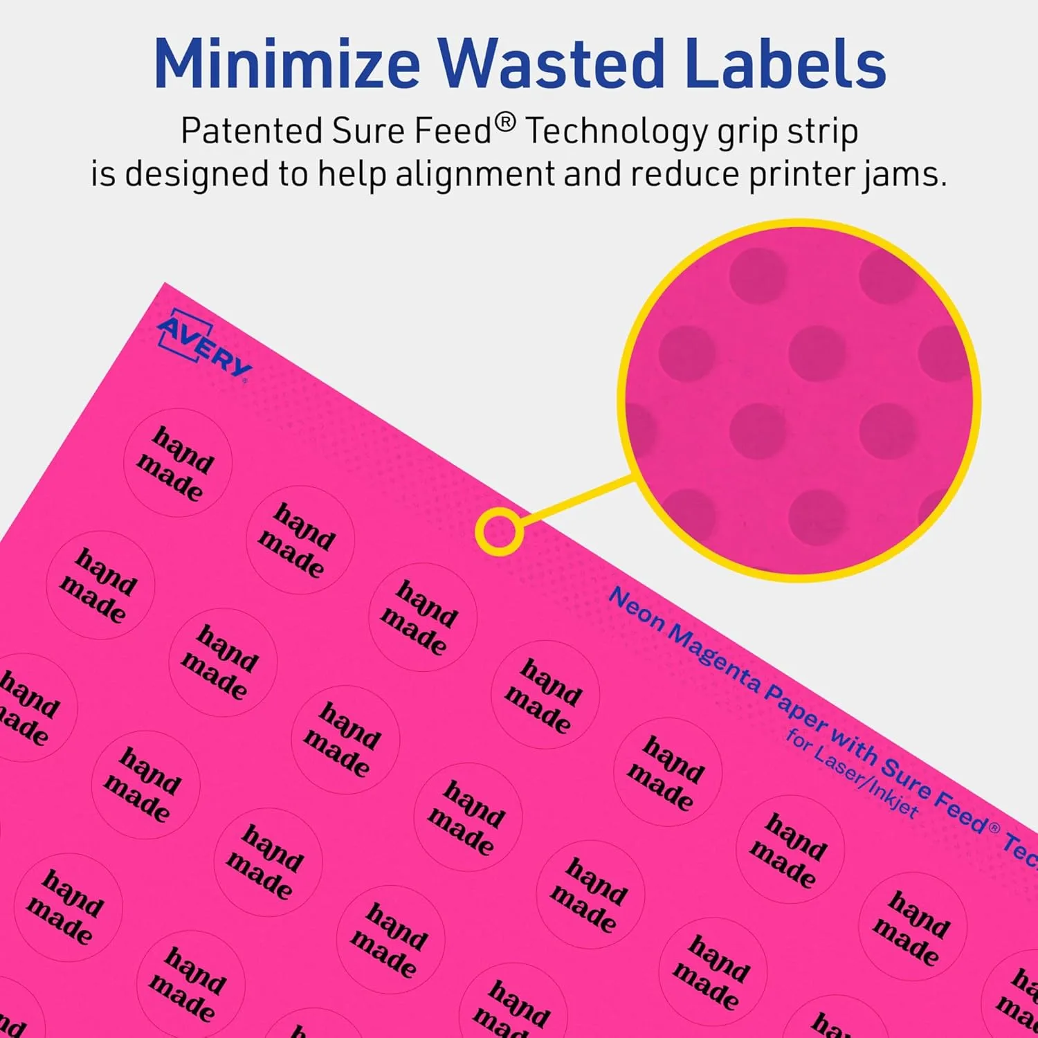 Avery Printable Round Labels, Sure Feed Technology, 3/4 in Diameter, Neon Magenta, Print-to-The-Edge, Laser/Inkjet