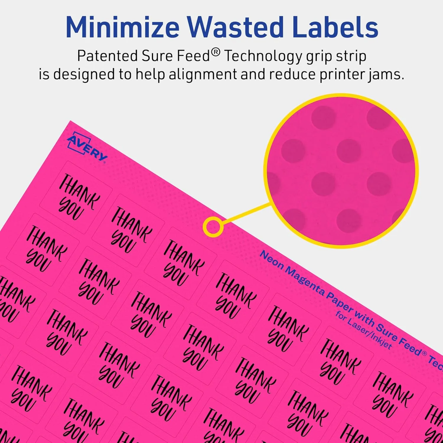 Avery Printable Square Labels, Sure Feed Technology, 3/4 x 3/4, Neon Magenta, Print-to-the-Edge, Laser/Inkjet