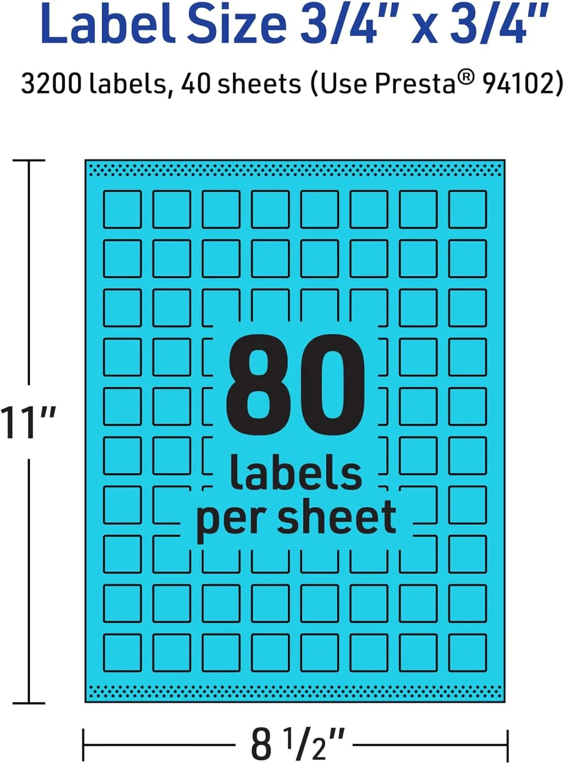 Avery Printable Square Labels, Sure Feed Technology, 3/4" x 3/4", Bright Blue, Print-to-The-Edge, Laser/Inkjet