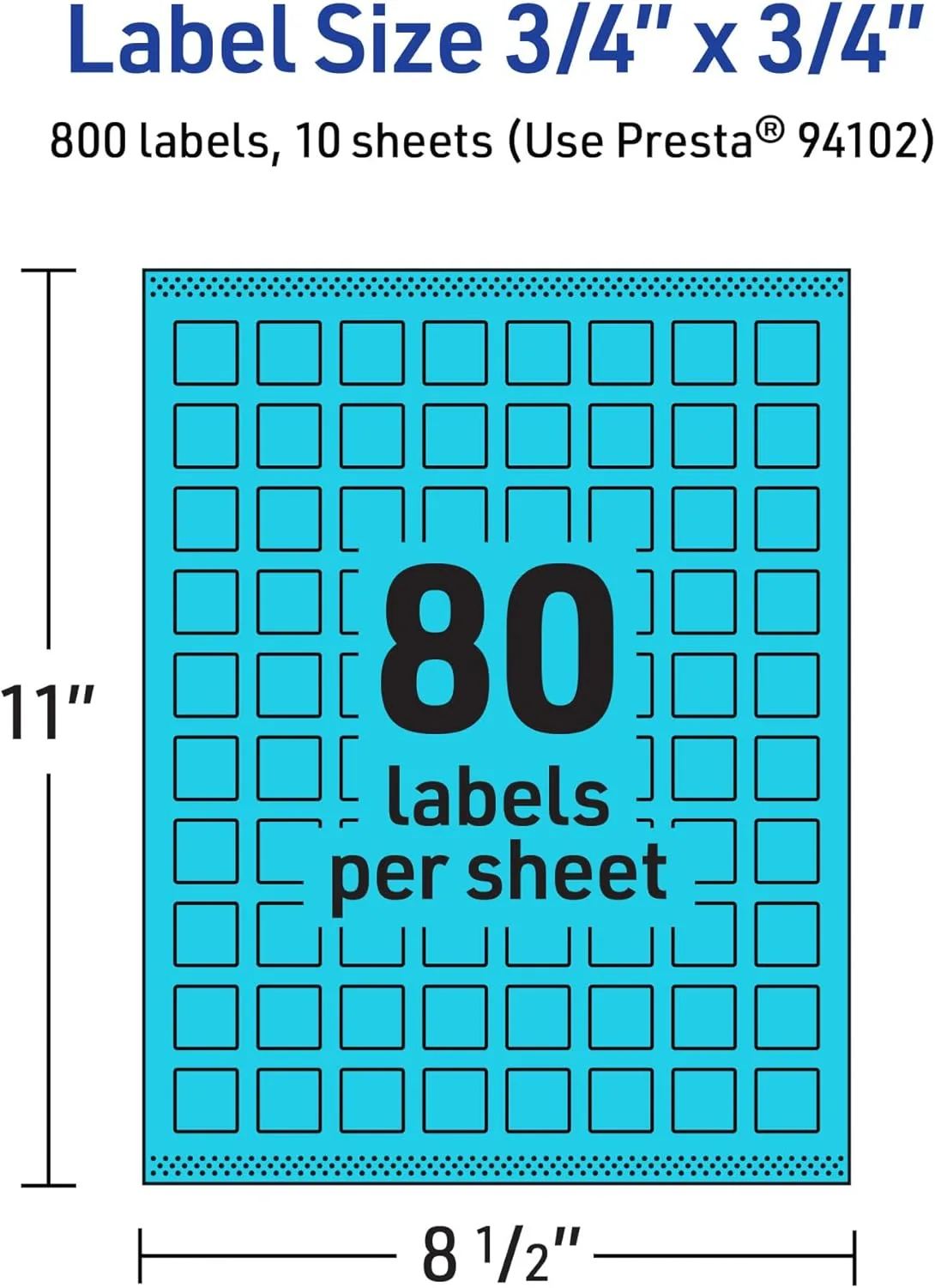 Avery Printable Square Labels, Sure Feed Technology, 3/4" x 3/4", Bright Blue, Print-to-The-Edge, Laser/Inkjet