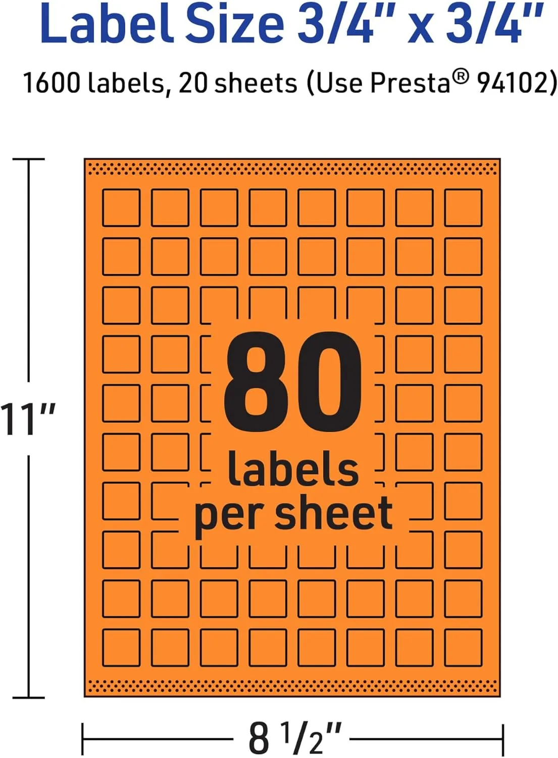 Avery Printable Square Labels, Sure Feed Technology, 3/4" x 3/4", Bright Orange, Print-to-The-Edge, Laser/Inkjet