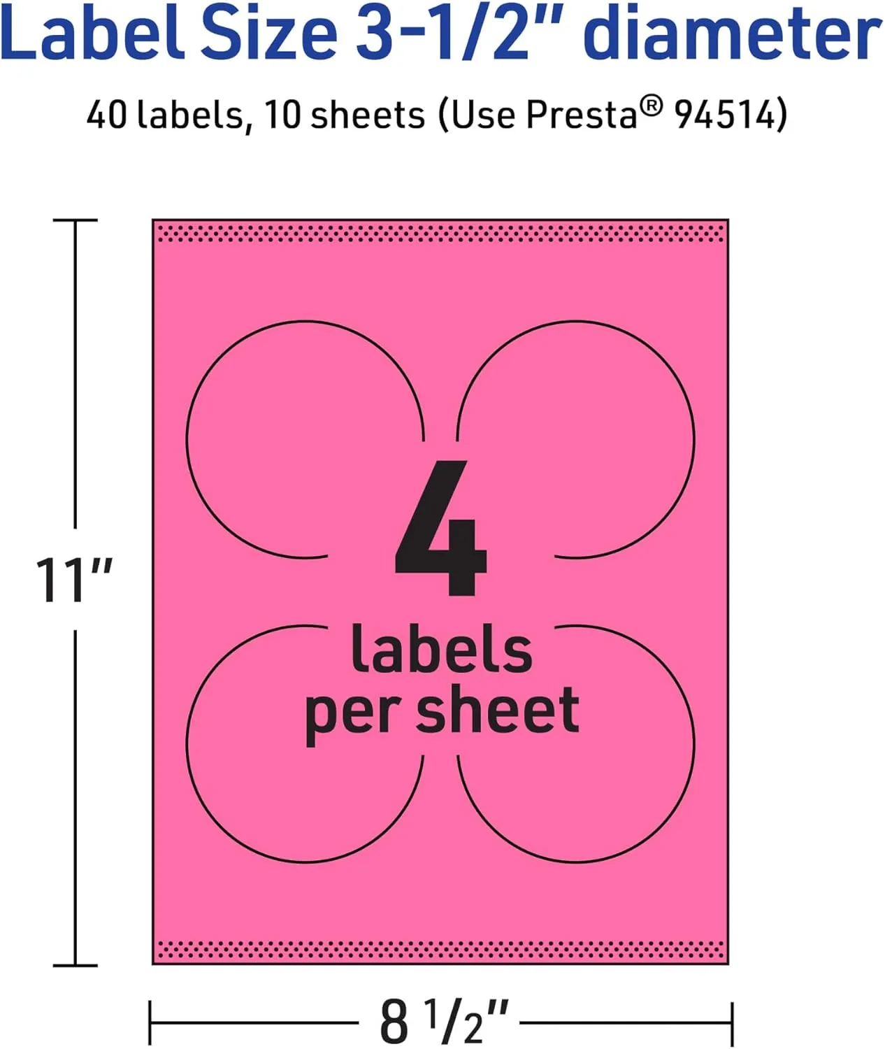 Avery Printable Round Labels, Sure Feed Technology, 3-1/2" Diameter, Bright Pink, Print-to-the-Edge, Laser/Inkjet Printable