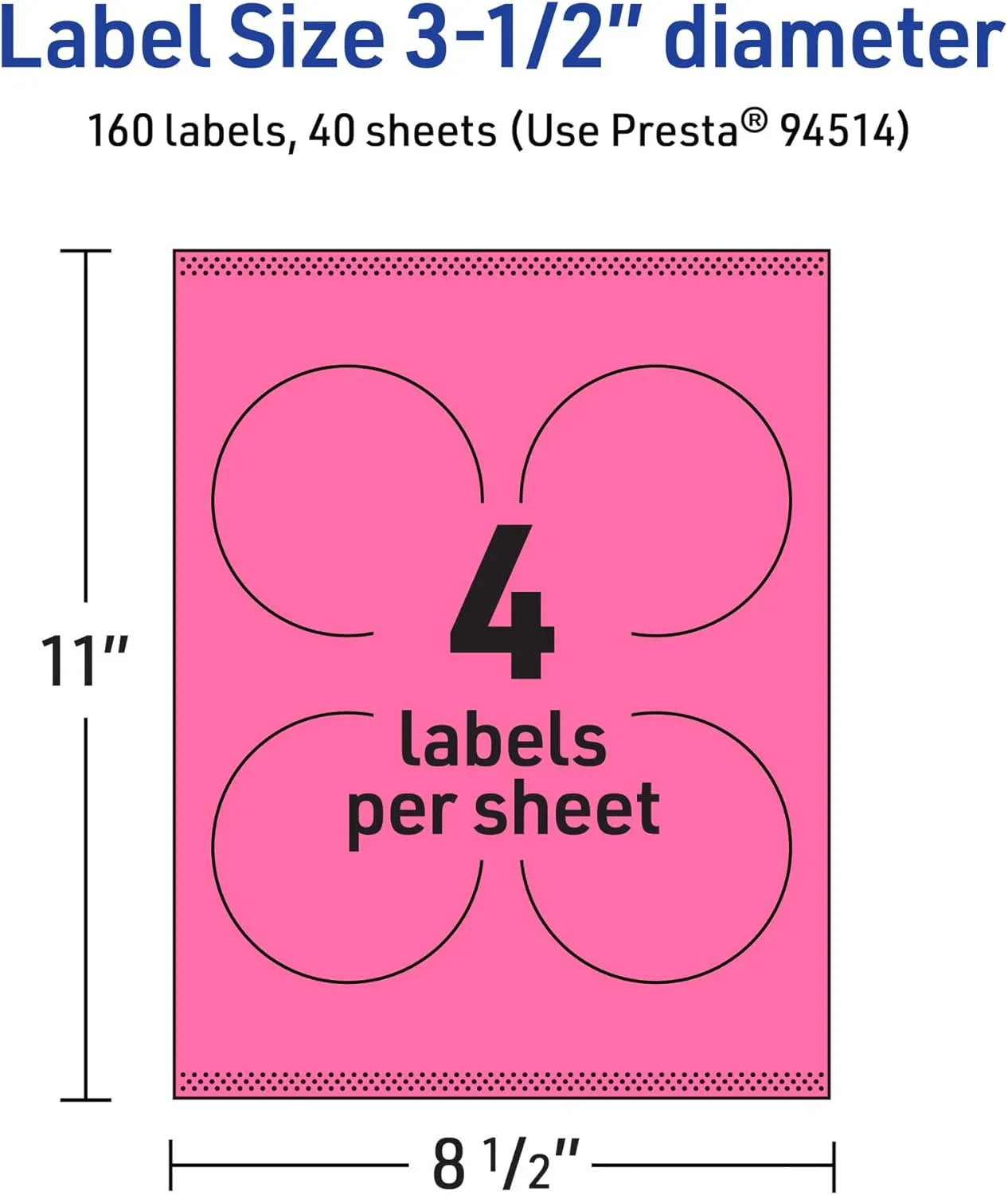 Avery Printable Round Labels, Sure Feed Technology, 3-1/2" Diameter, Bright Pink, Print-to-the-Edge, Laser/Inkjet Printable
