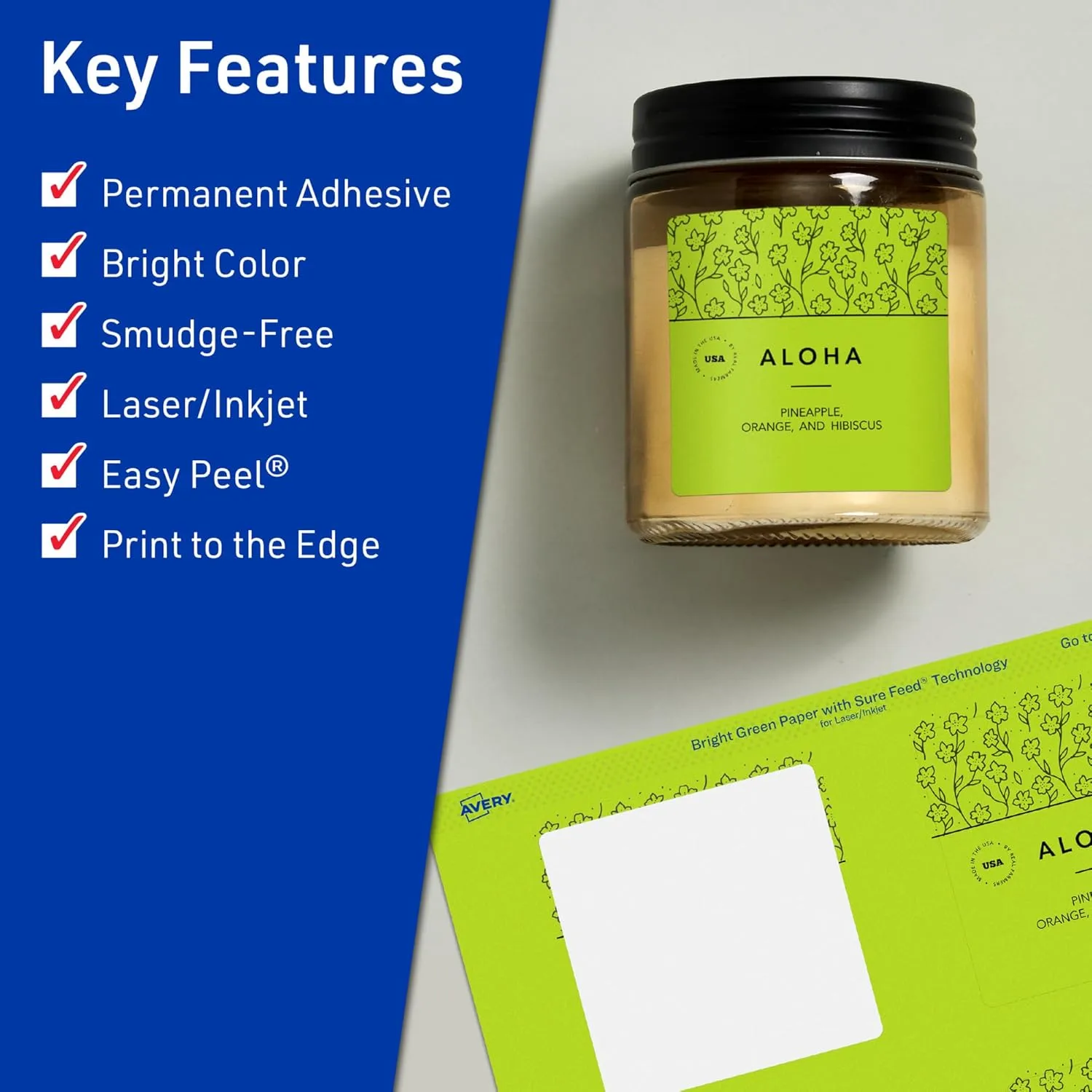 AVERY Printable Square Labels with Sure Feed Technology, Print-to-The-Edge, Laser/Inkjet Compatible