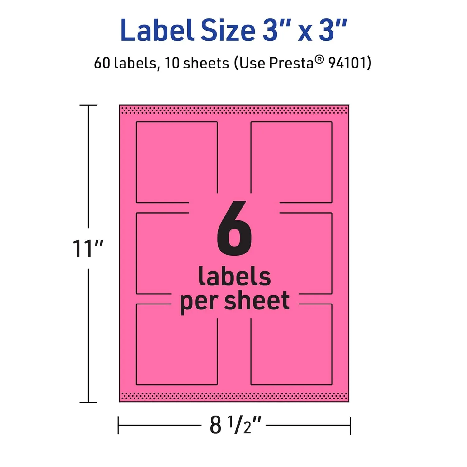Avery Printable Square Labels, Sure Feed Technology, 3" x 3", Bright Pink Labels, Print-to-The-Edge, Laser/Inkjet Printable