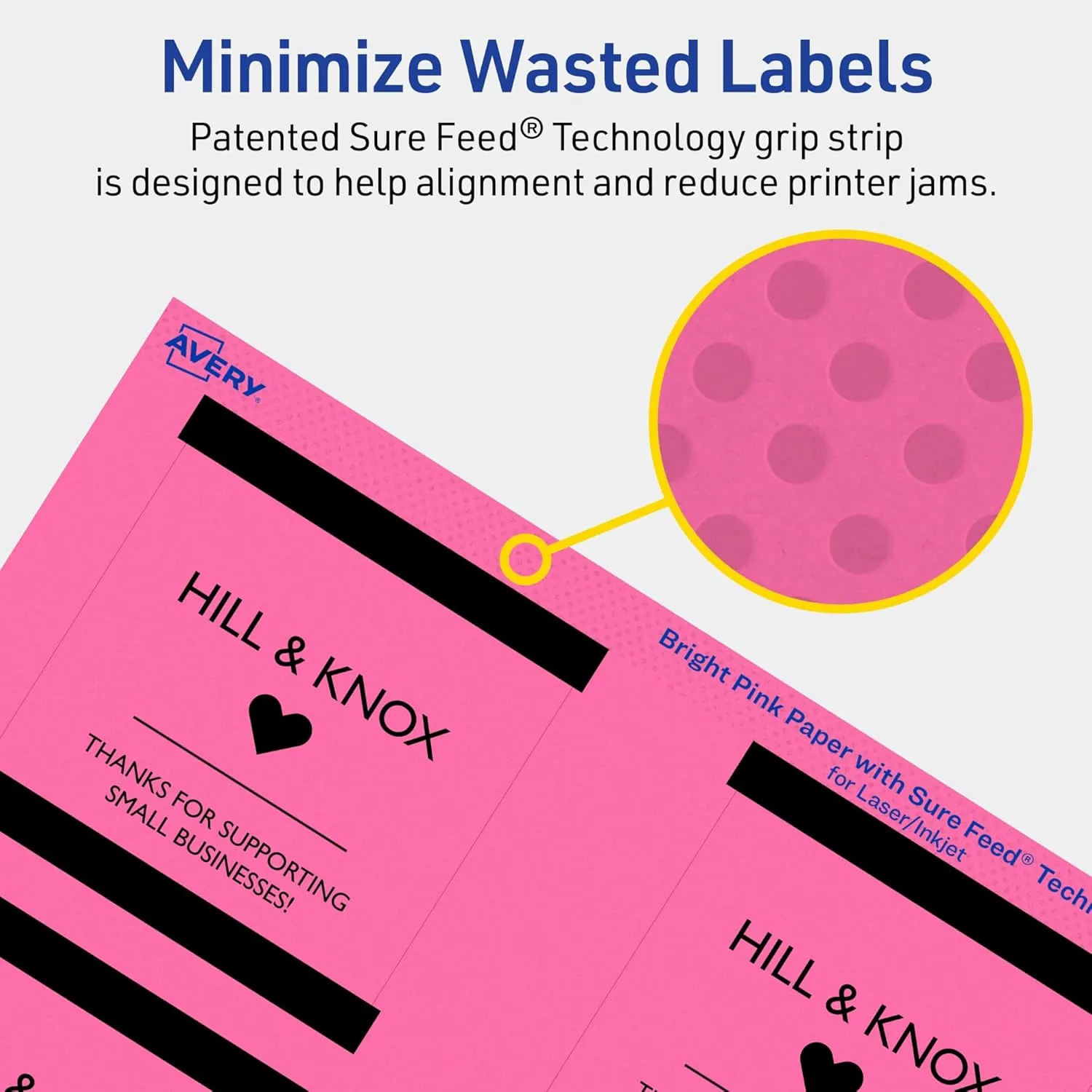 Avery Printable Square Labels, Sure Feed Technology, 3" x 3", Bright Pink Labels, Print-to-The-Edge, Laser/Inkjet Printable