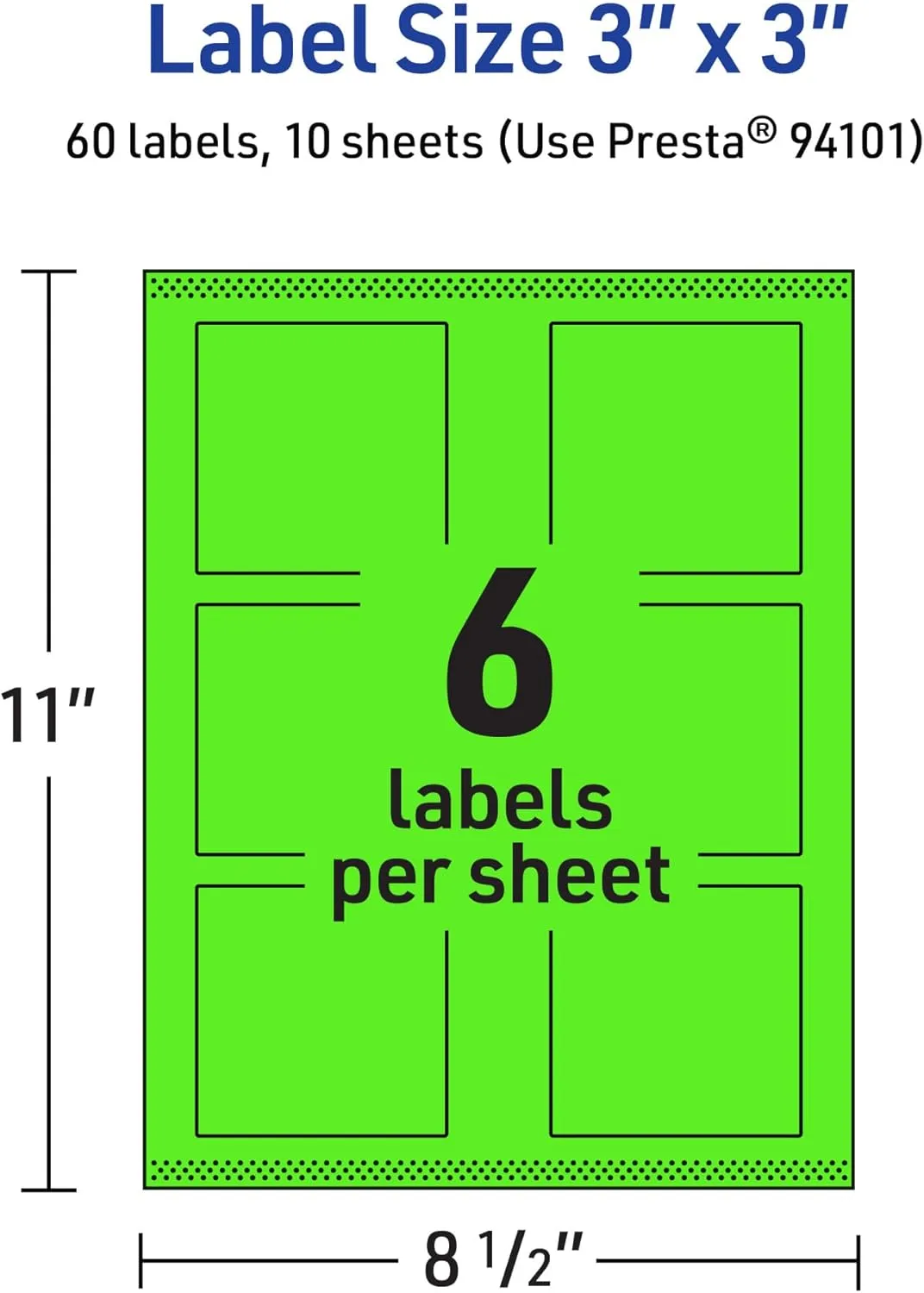 Avery Printable Square Labels, Sure Feed Technology, 3" x 3", Neon Green, Print-to-The-Edge, Laser/Inkjet Printable