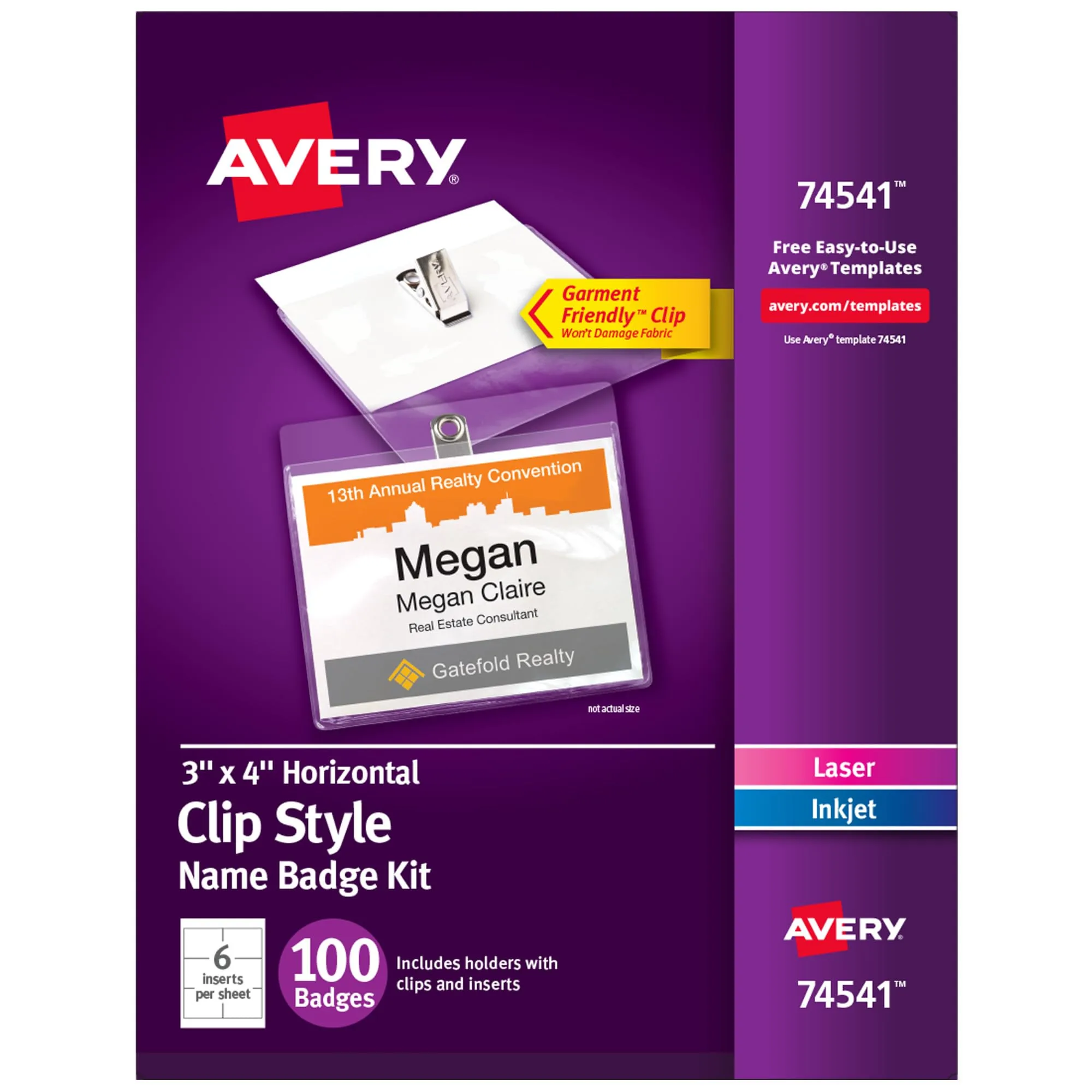 Avery Customizable Name Badges, Clip Style, 3" x 4", Clear Holders, 100 Pack