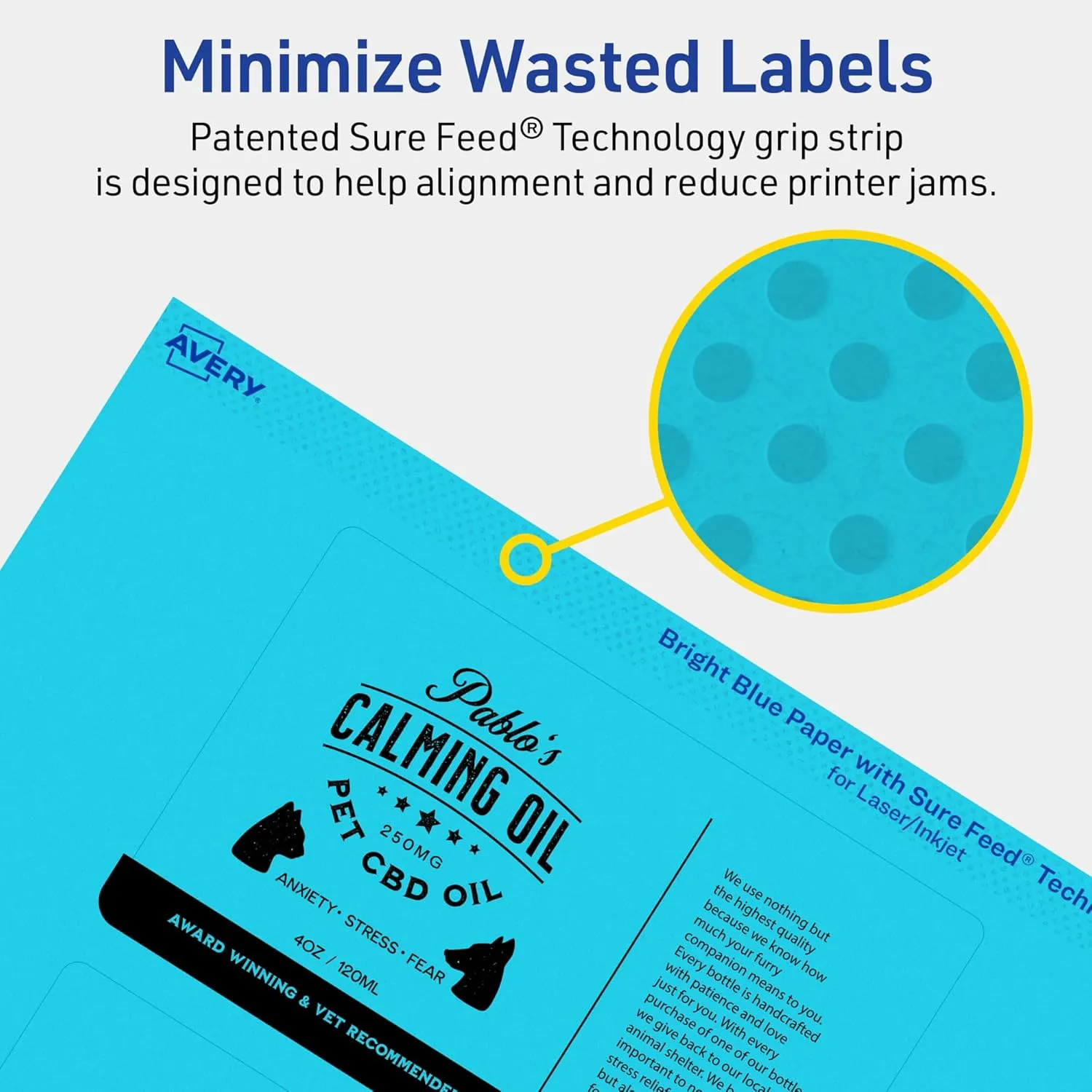 Avery Printable Rectangle Labels, Sure Feed Technology, 3" x 5", Bright Blue, Print-to-the-Edge, Laser/Inkjet Printable
