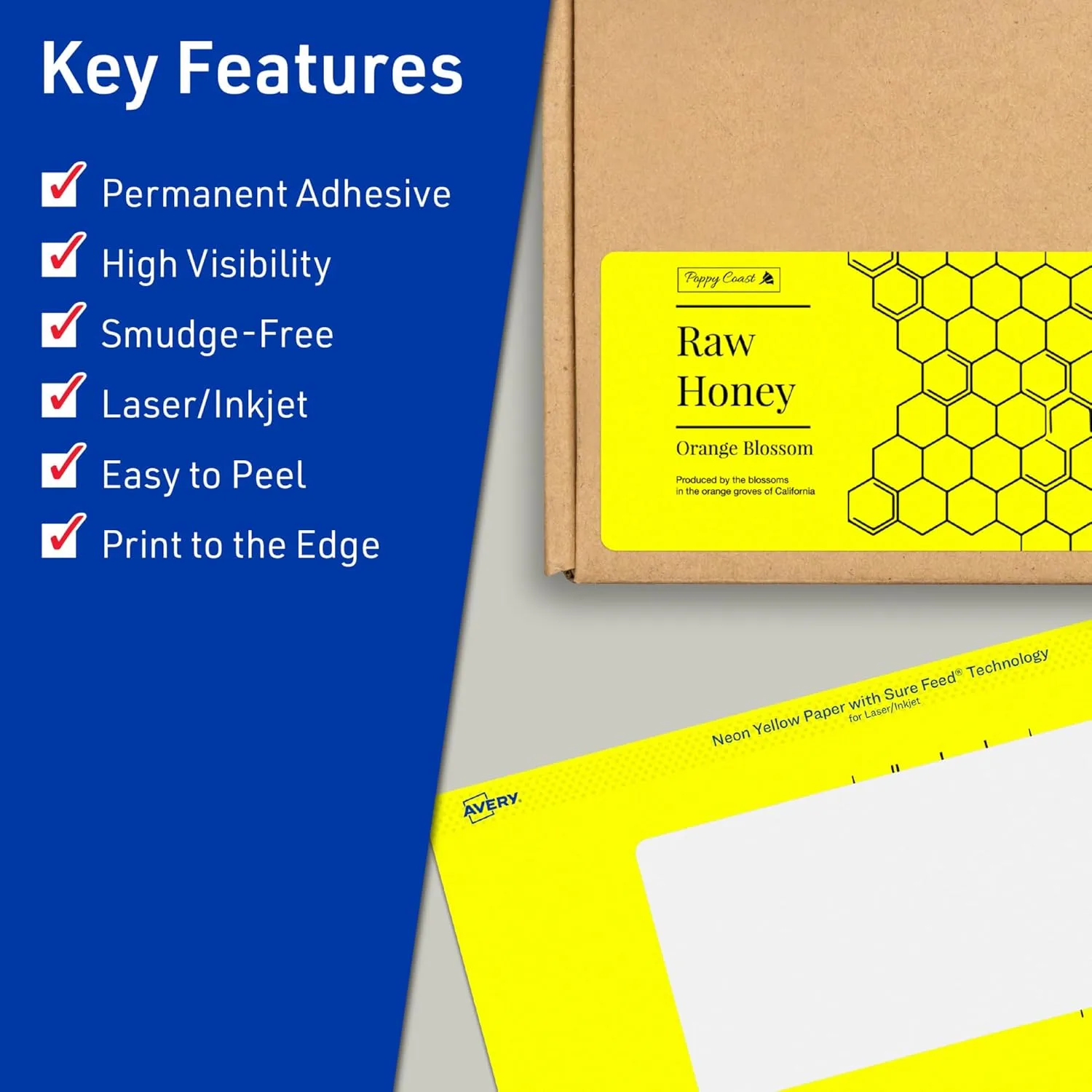 Avery Printable Rectangle Labels, Sure Feed Technology, 2-1/2" x 4", Neon Yellow Labels, Print-to-The-Edge