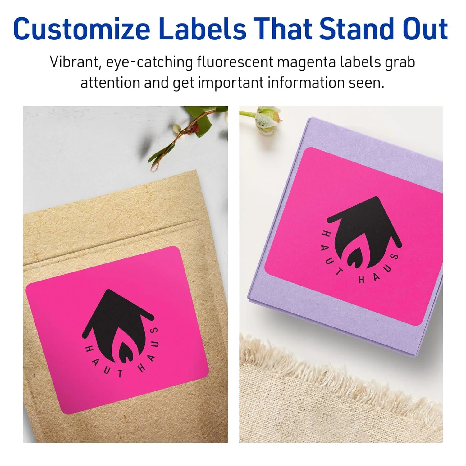 Avery Printable Rectangle Labels, Sure Feed Technology, 4" x 3", Neon Magenta Labels, Print-to-The-Edge