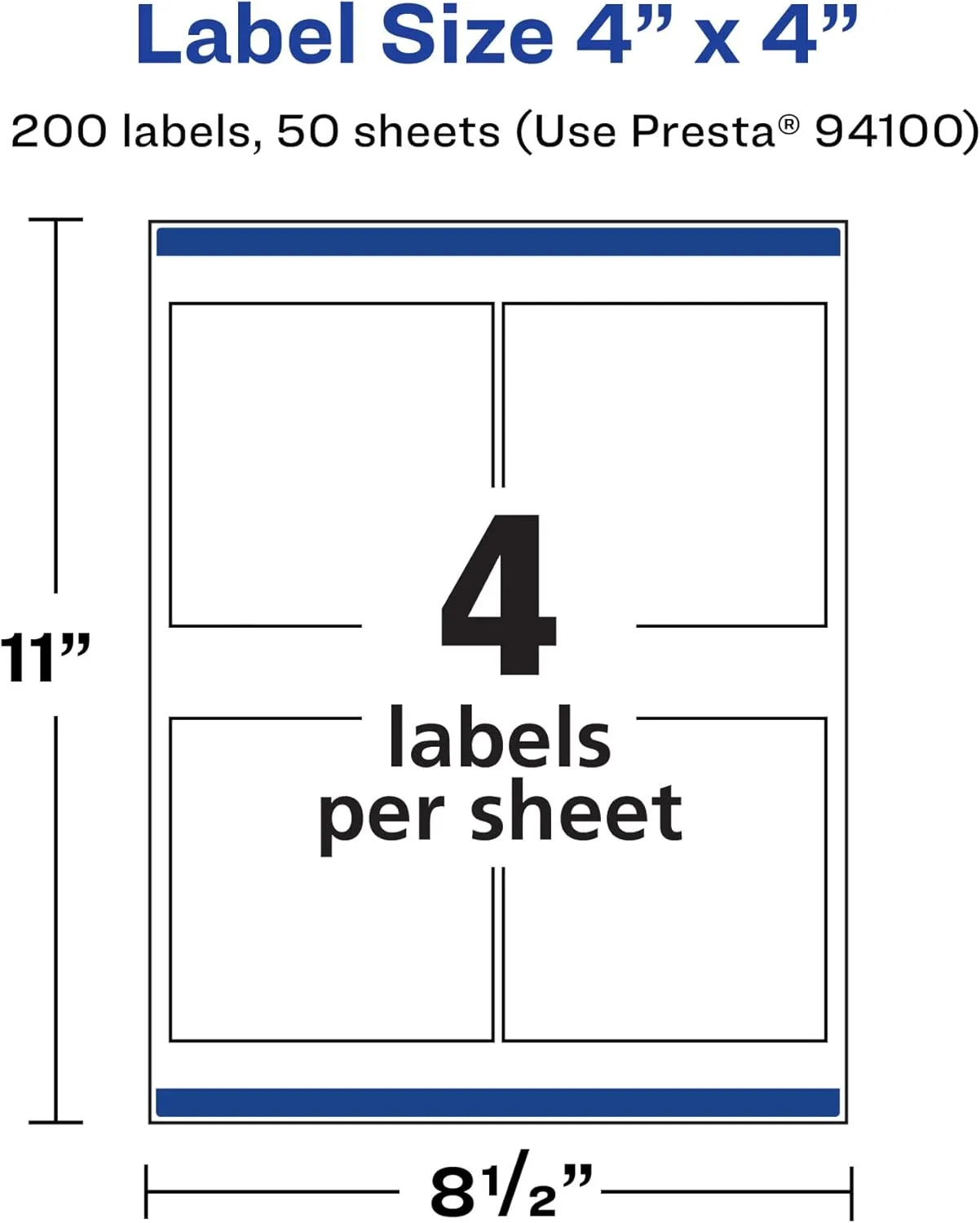 Avery Matte White Removable Square Labels, Sure Feed Technology, 4 x 4