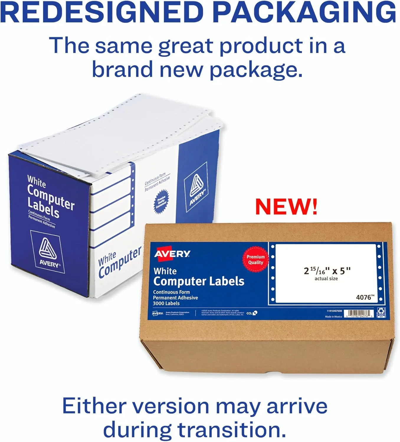 Avery 4076 Dot Matrix Printer Shipping Labels, 1 Across, 2 15/16 x 5, White (Box of 3000)