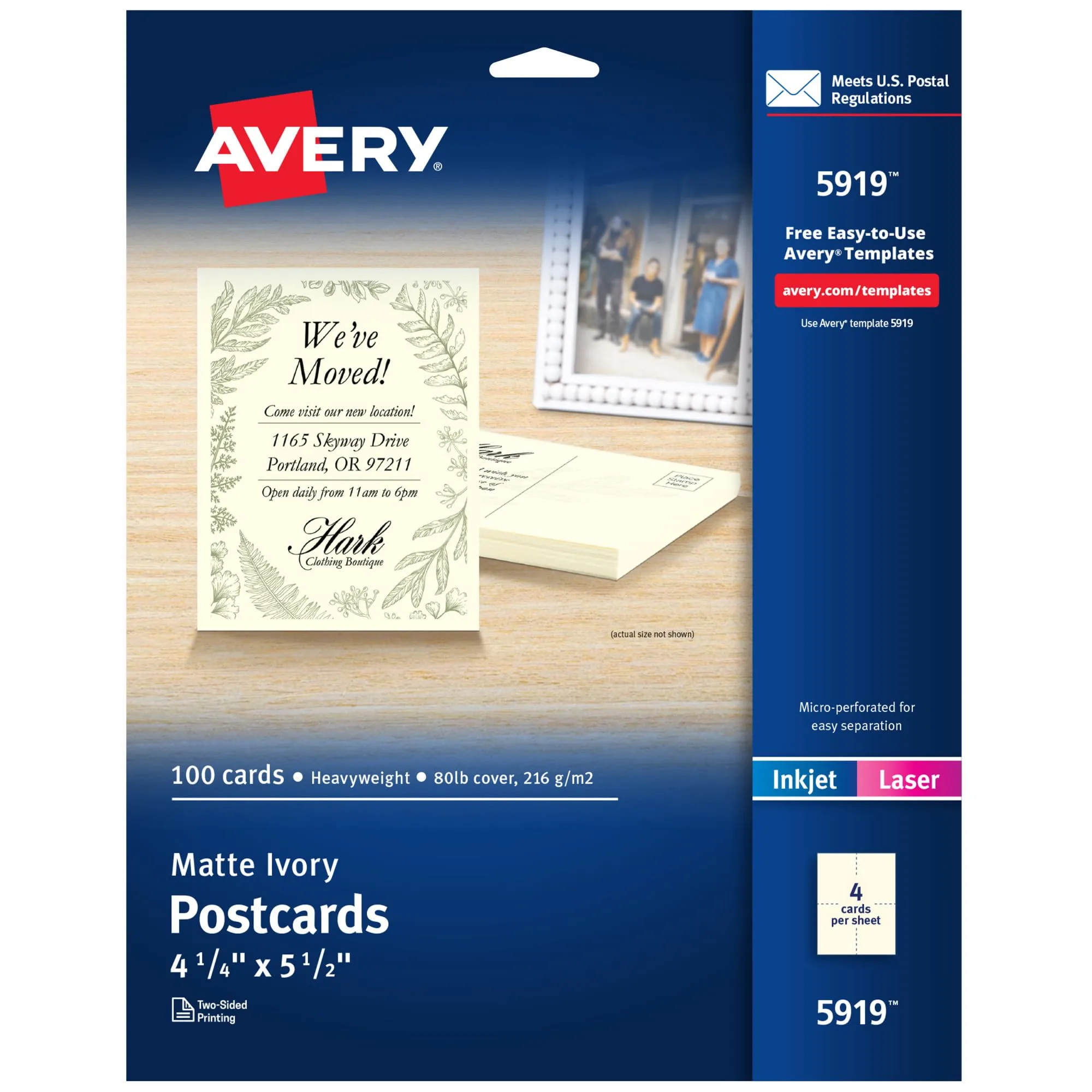 Avery Printable Postcards, 4.25" x 5.5", Ivory, 100 Blank for Laser & Inkjet Printers
