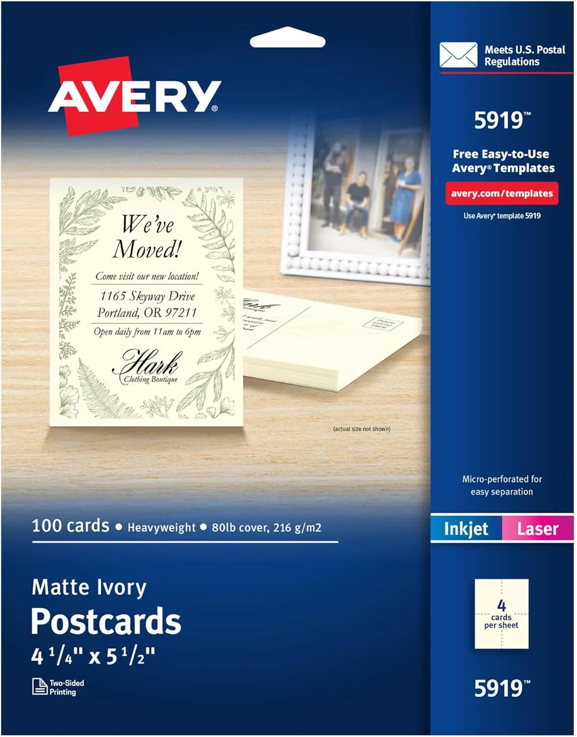 Avery Printable Postcards, 4.25" x 5.5", Ivory, 100 Blank for Laser & Inkjet Printers