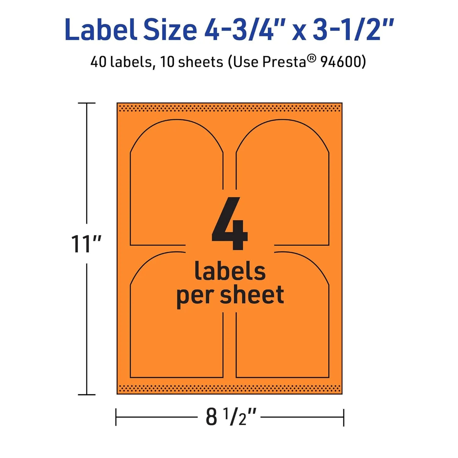 Avery Printable Arched Labels, Sure Feed Technology, 4-3/4" x 3-1/2", Bright Orange, Print-to-The-Edge