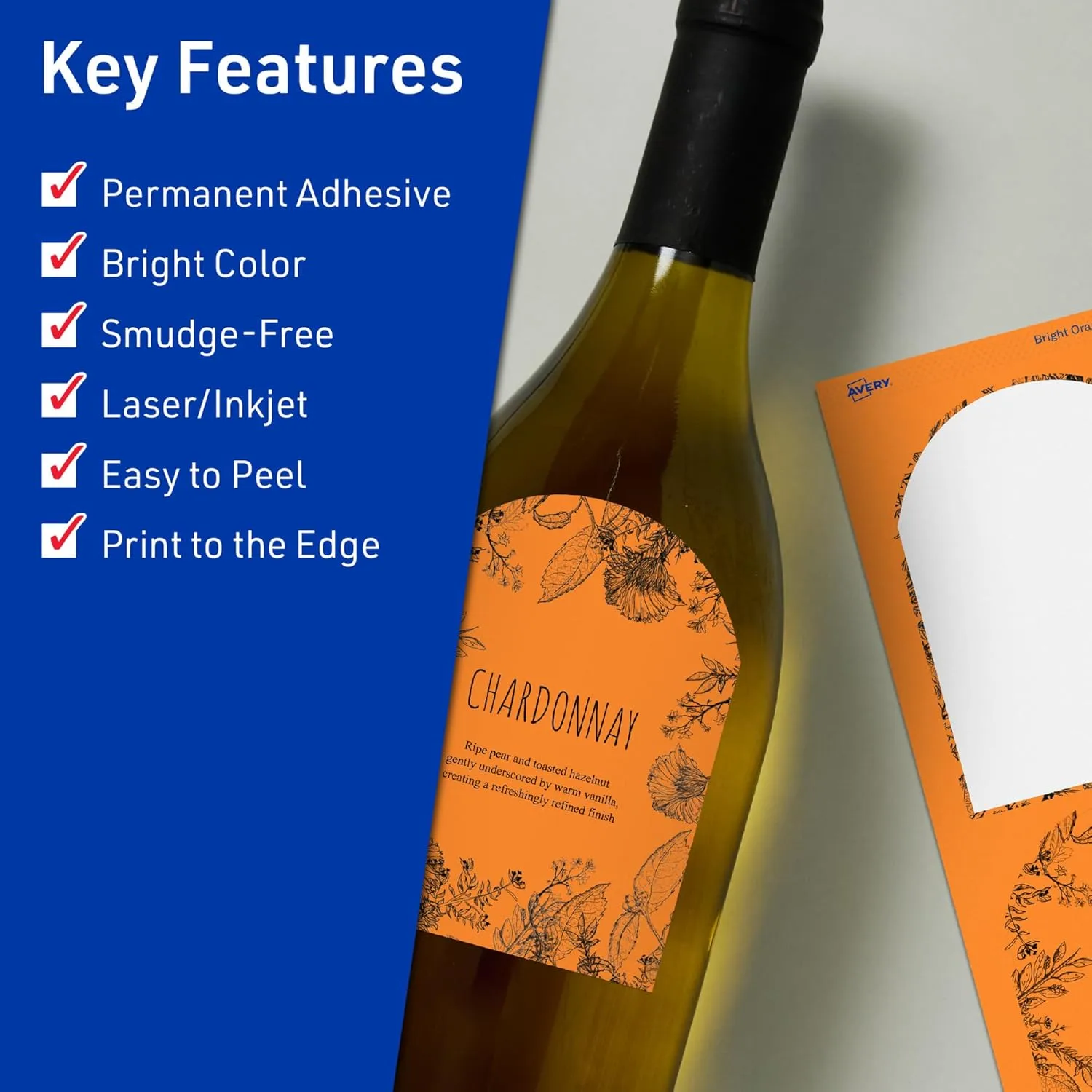 Avery Printable Arched Labels, Sure Feed Technology, 4-3/4" x 3-1/2", Bright Orange, Print-to-The-Edge