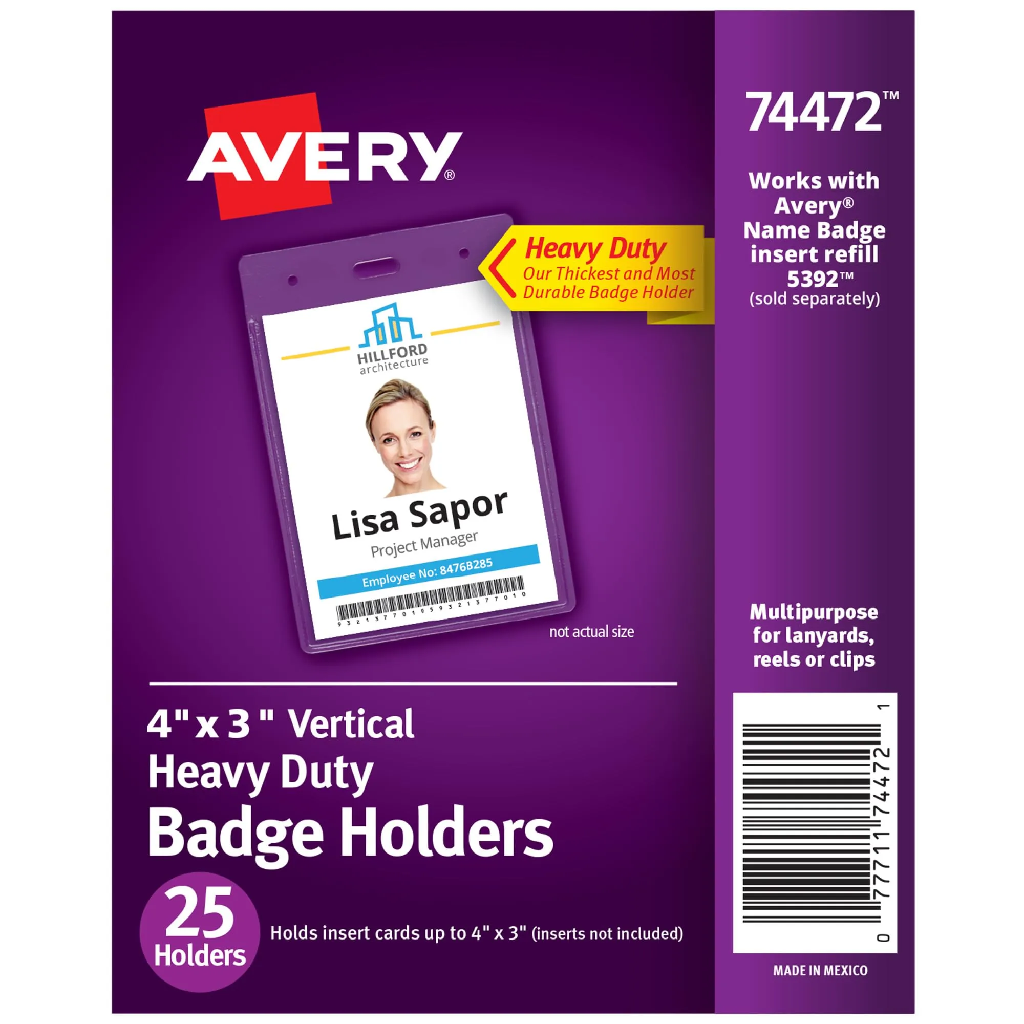 Avery Heavy Duty Secure Top Badge Holders 4 x 3 Clear PVC