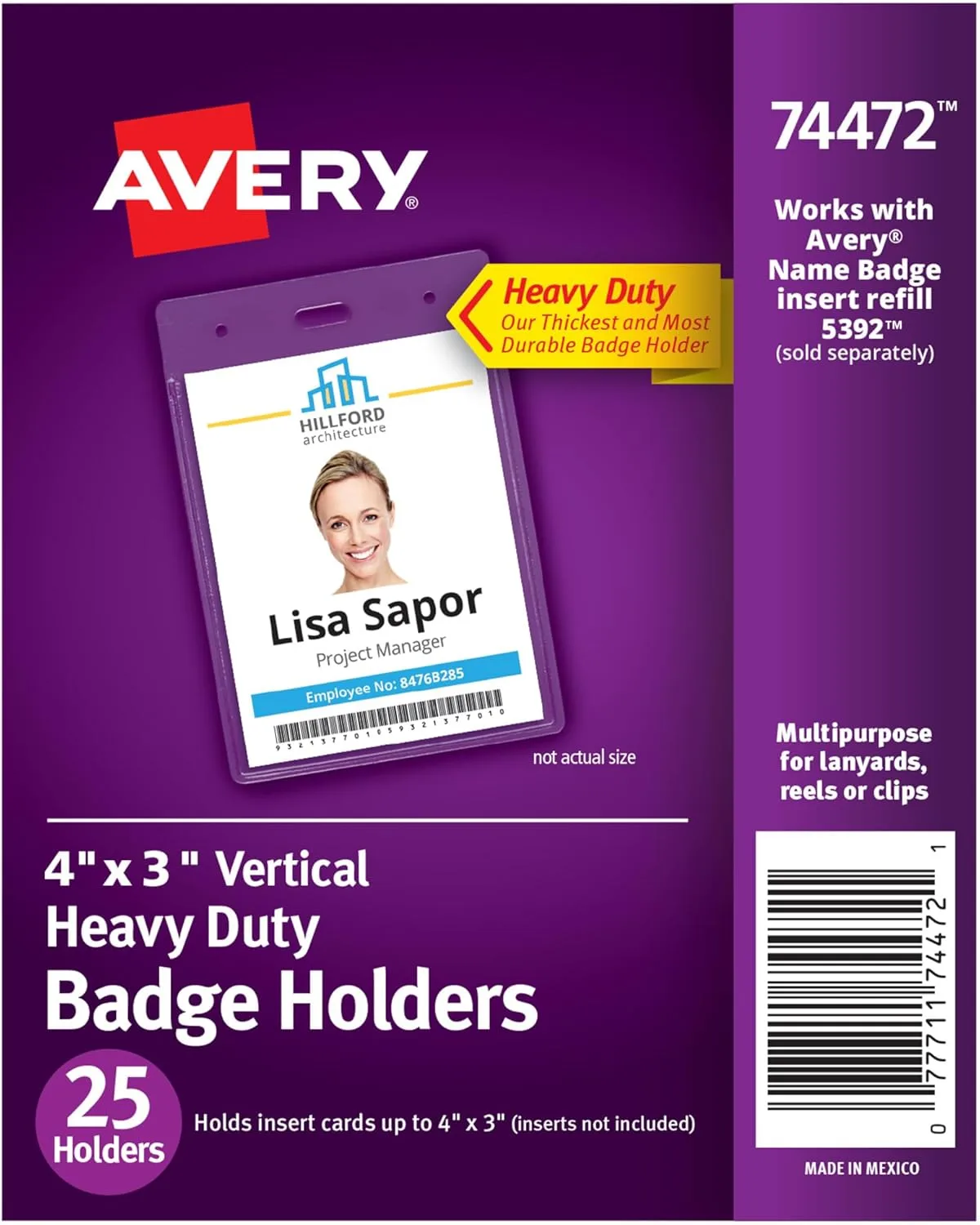 Avery Heavy Duty Secure Top Badge Holders 4 x 3 Clear PVC