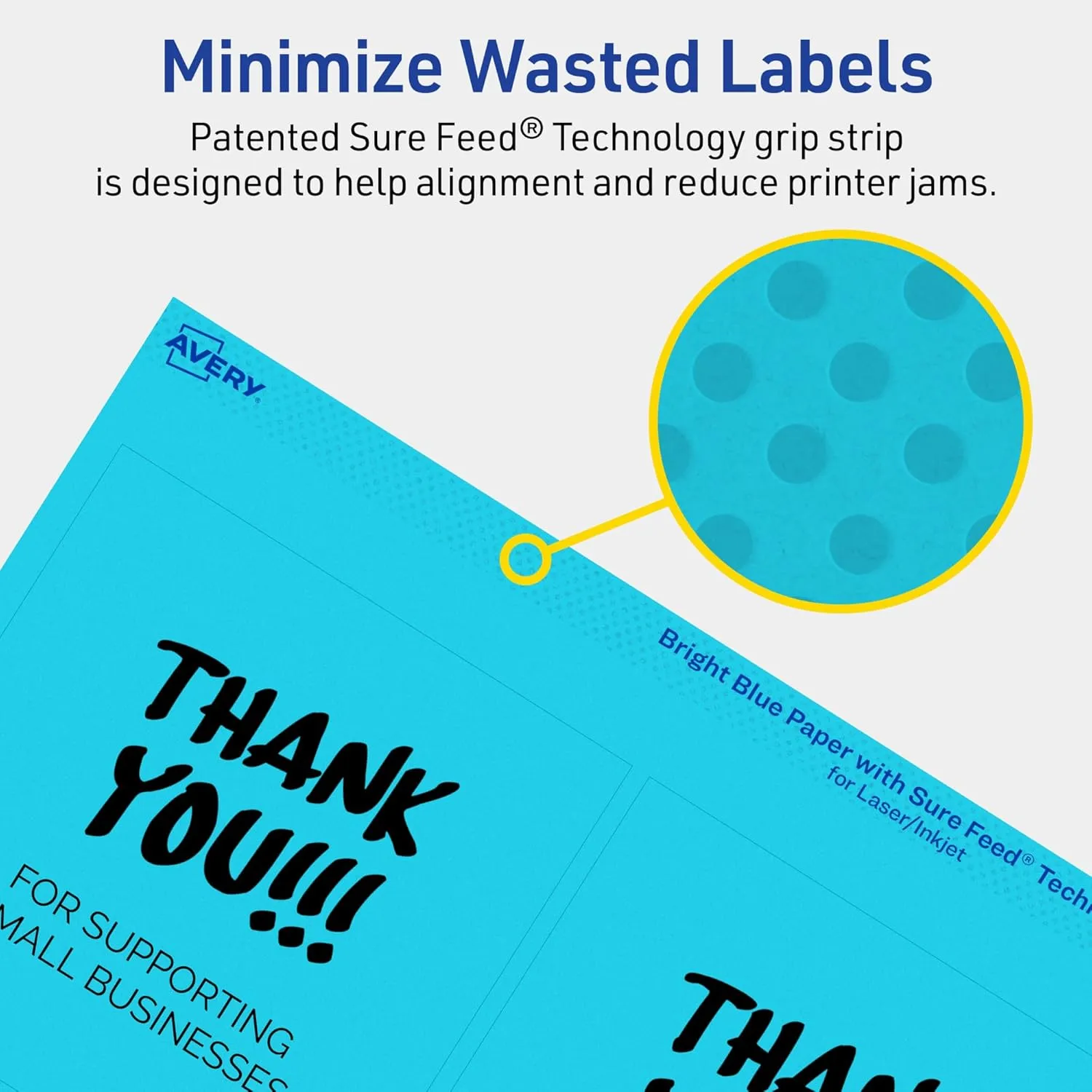 Avery Printable Square Labels, Sure Feed Technology, 4" x 4", Bright Blue