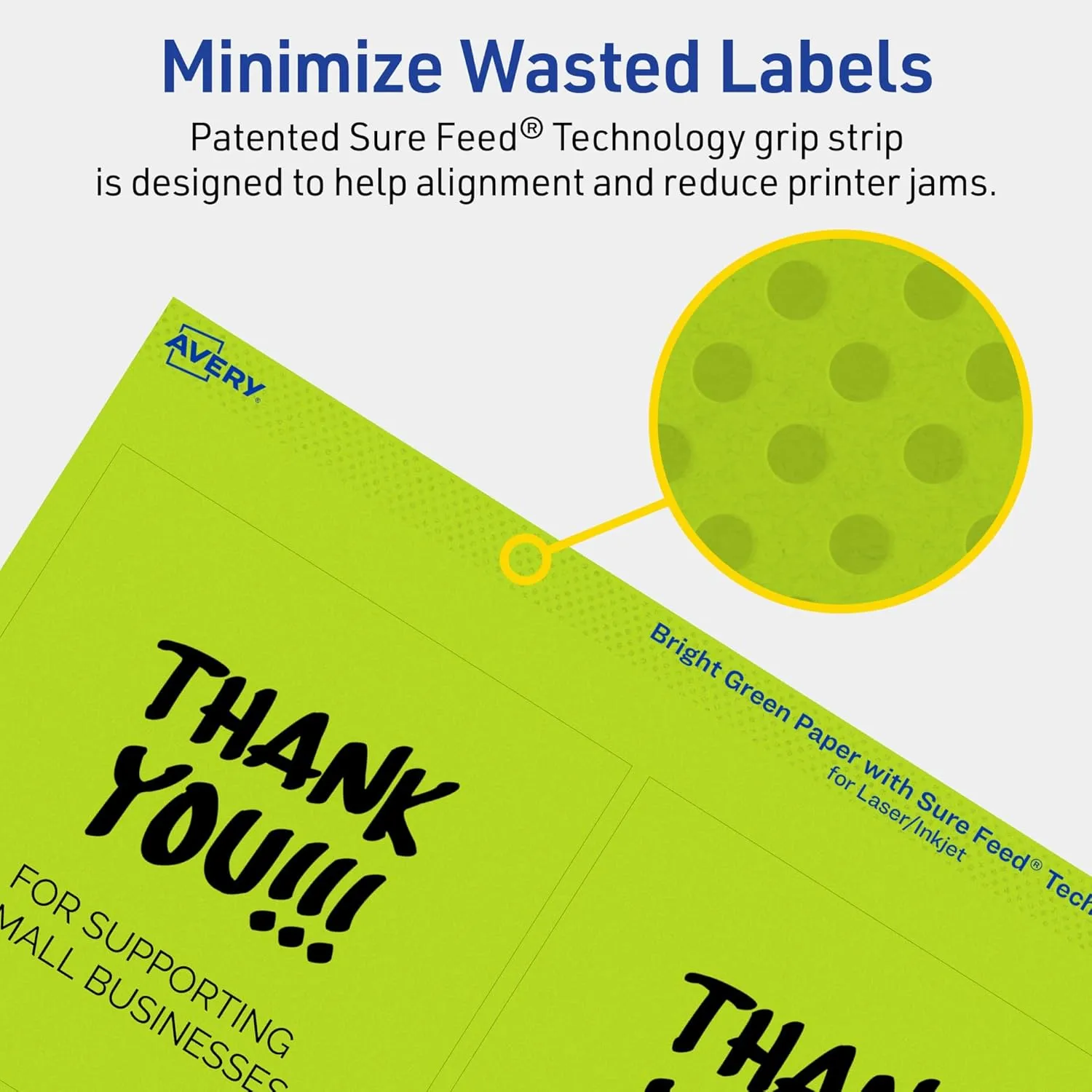 Avery Printable Square Labels, Sure Feed Technology, 4" x 4", Bright Green Labels, Laser/Inkjet Printable, 40 Total
