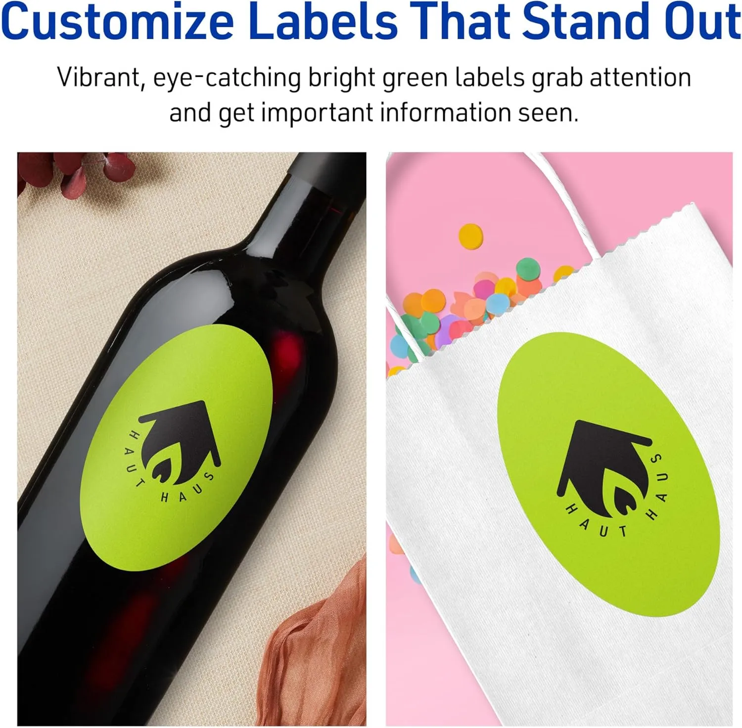 Avery Printable Oval Labels, Sure Feed Technology, 4-1/4" x 2-1/2", Bright Green Labels, Laser/Inkjet Printable, 60 Total
