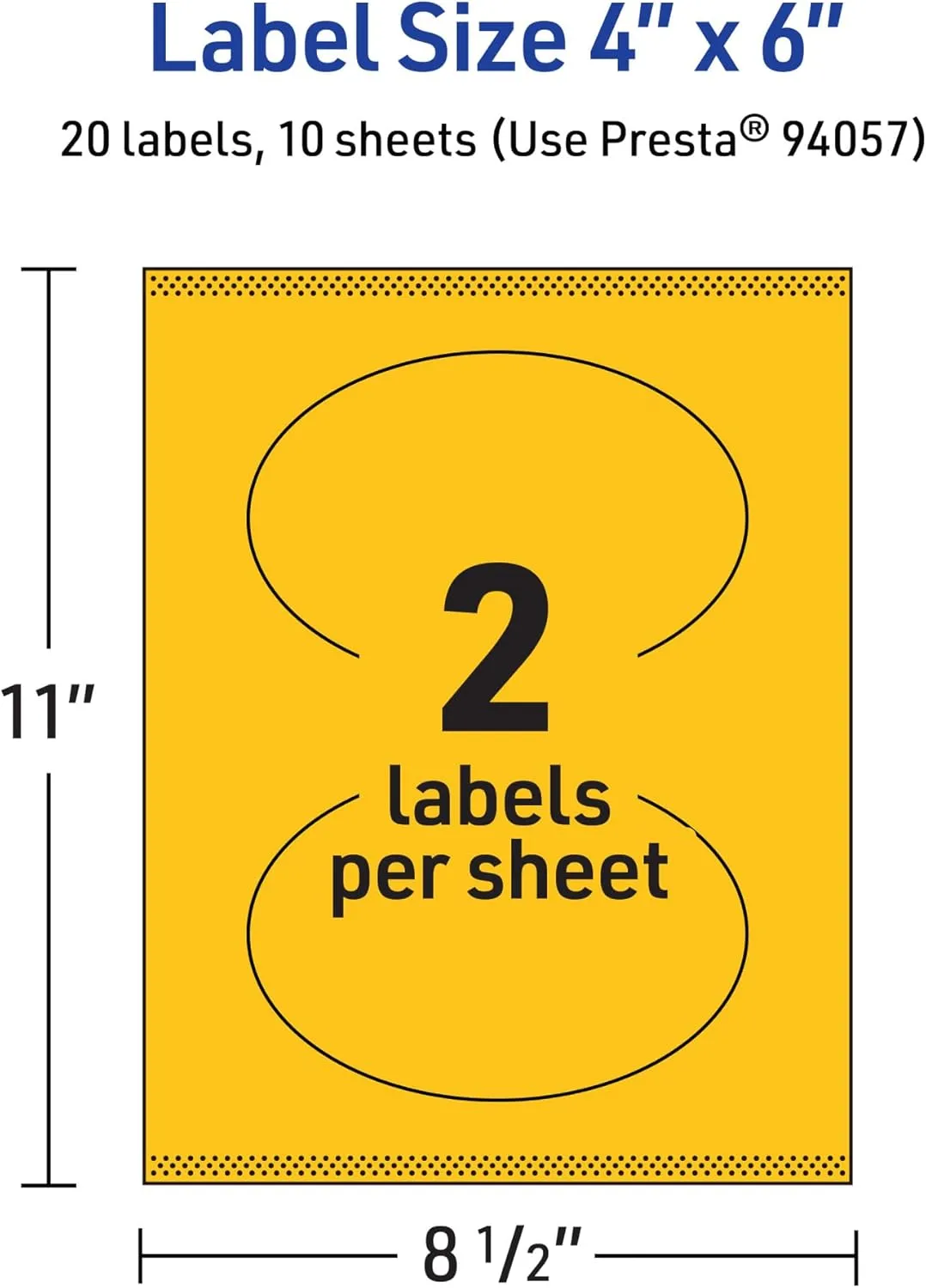 AVERY Printable Oval Labels, Sure Feed Technology, 4" x 6", Bright Yellow, Print-to-The-Edge, Laser/Inkjet