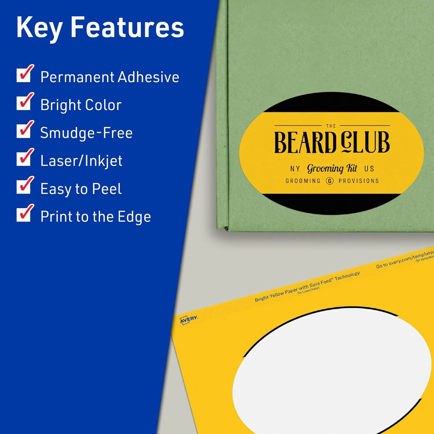 AVERY Printable Oval Labels, Sure Feed Technology, 4" x 6", Bright Yellow, Print-to-The-Edge, Laser/Inkjet
