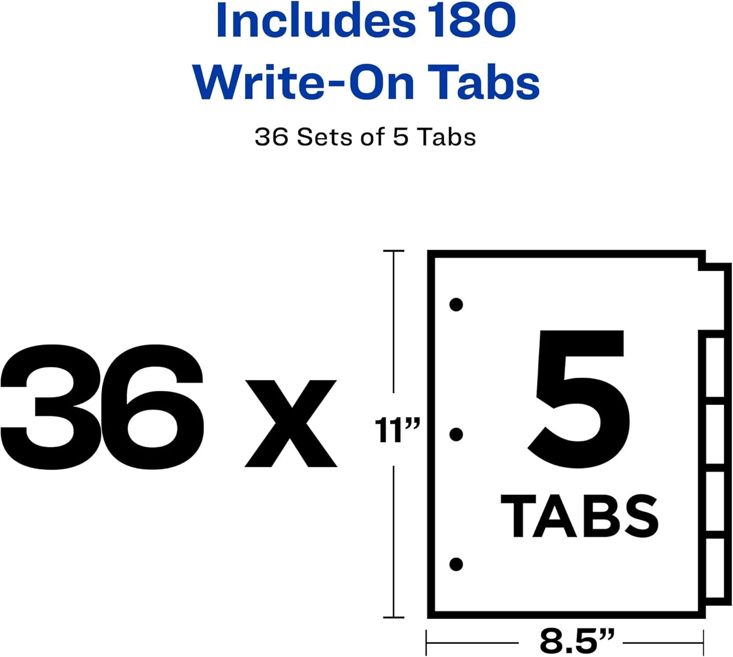 Avery 5-Tab Binder Dividers, Write-On Plain Tabs, 36 Sets (11506) White One Size