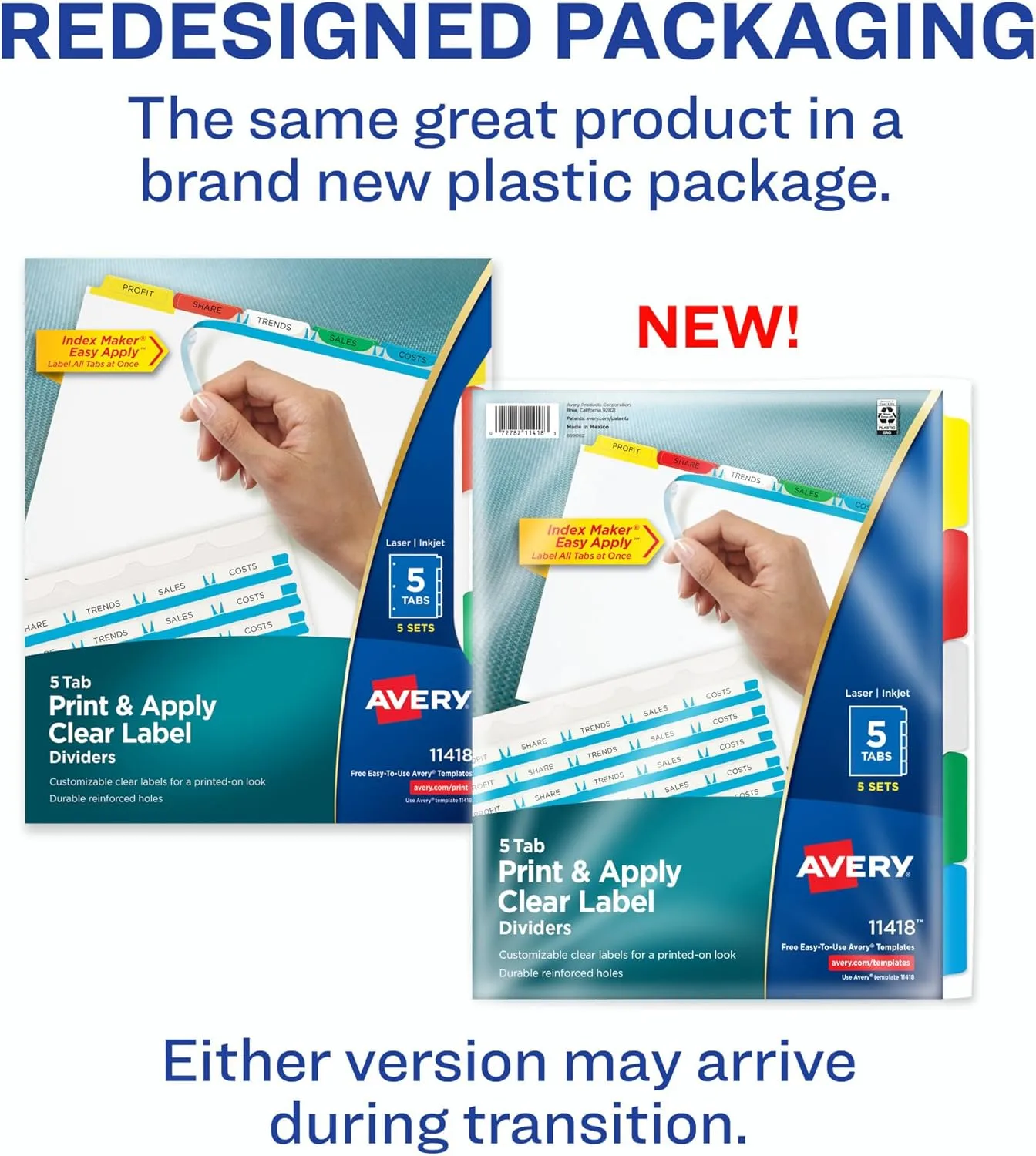 Avery 5-Tab Index Dividers for 3-Ring Binder, Easy Apply, 5 Sets (11418)