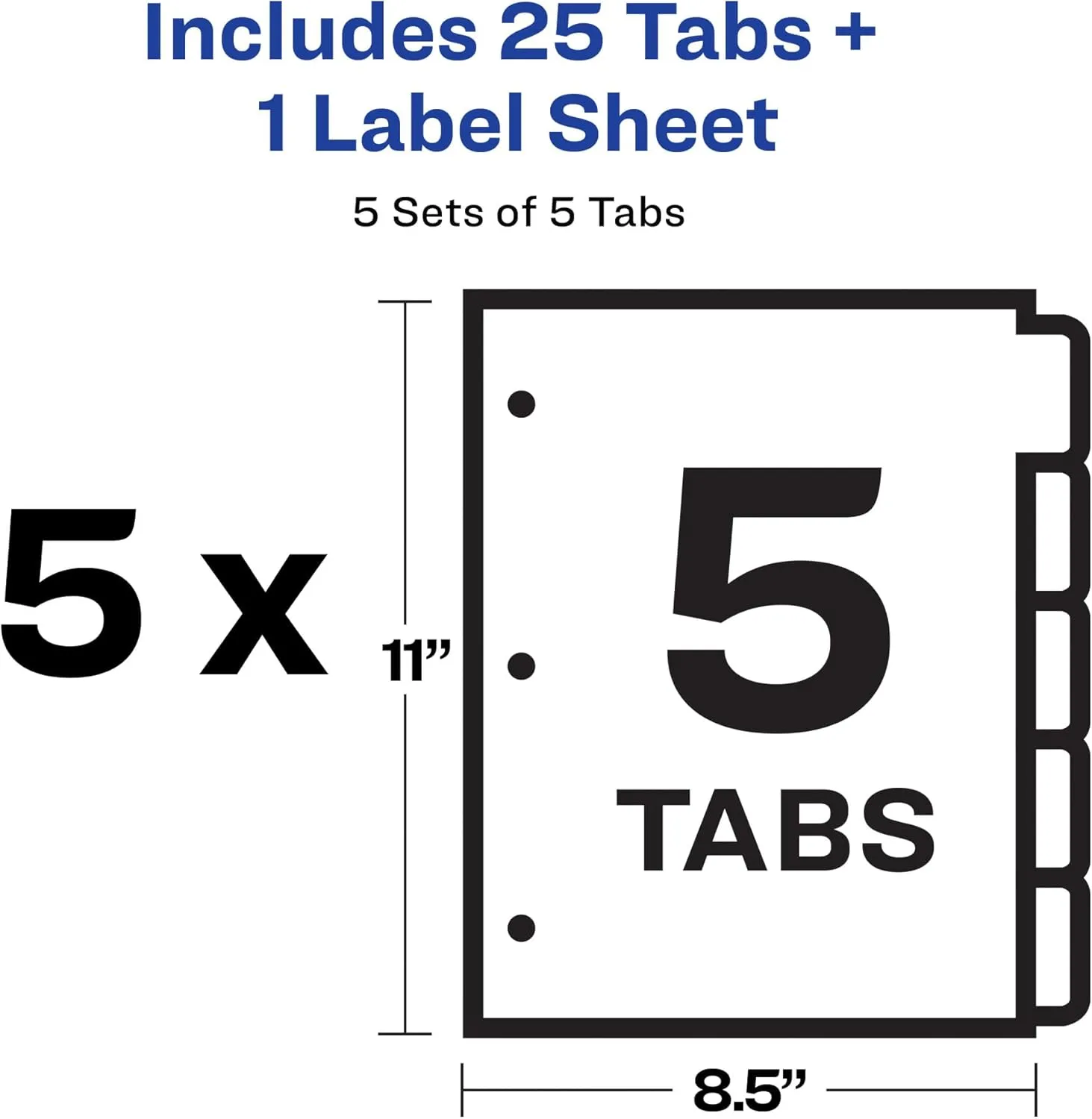 Avery 5-Tab Index Dividers for 3-Ring Binder, Easy Apply, 5 Sets (11418)