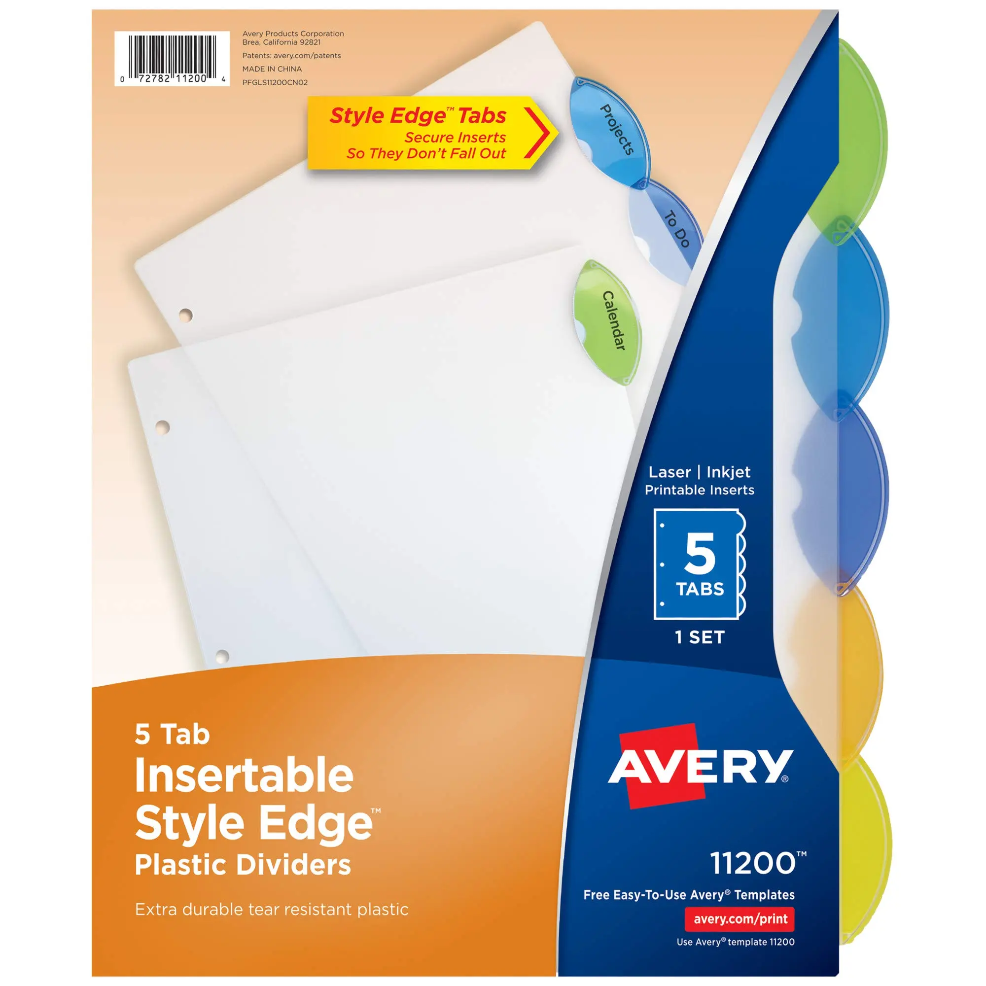 Avery Insertable Style Edge Plastic Dividers, Multicolor, 5-Tab, 1 Set (11200)