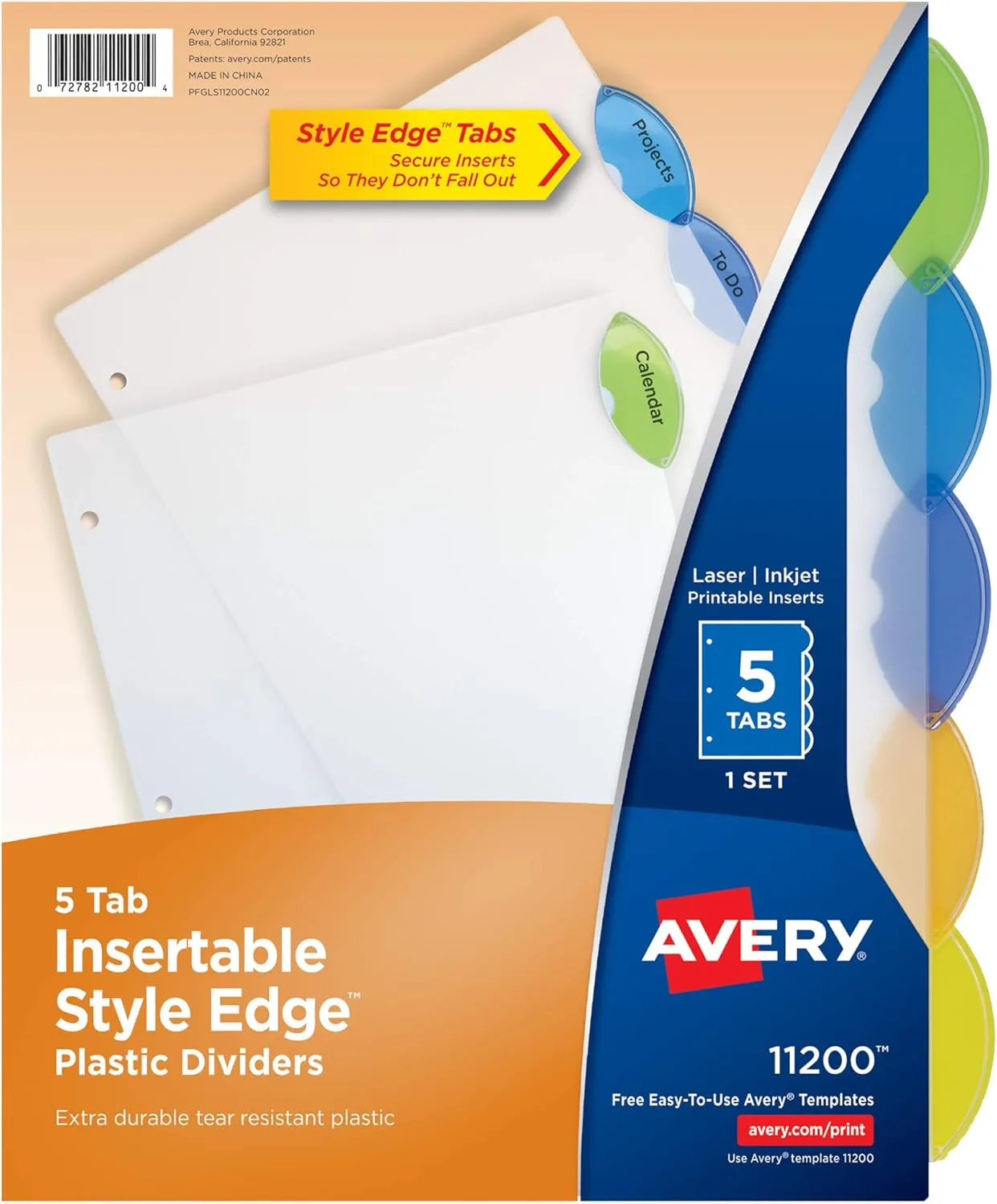 Avery Insertable Style Edge Plastic Dividers, Multicolor, 5-Tab, 1 Set (11200)