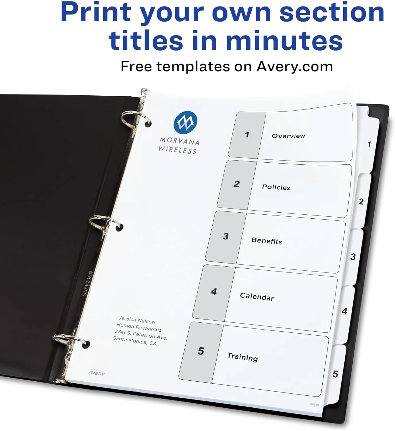 Avery Dividers for 3 Ring Binders, 5 Tabs per Set, Customizable Table of Contents, Classic White Tabs (6 Sets)