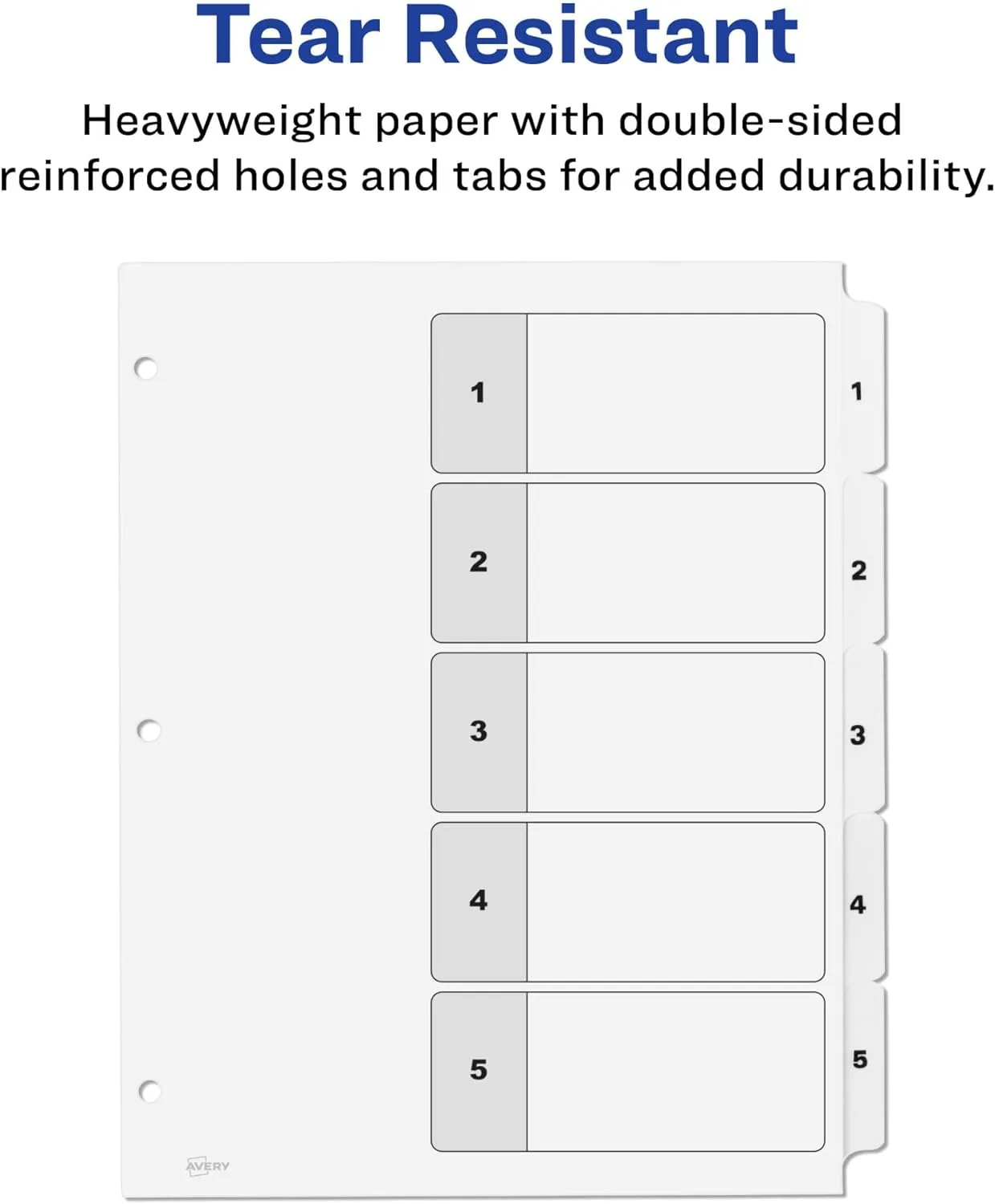 Avery Dividers for 3 Ring Binders, 5 Tabs per Set, Customizable Table of Contents, Classic White Tabs (6 Sets)