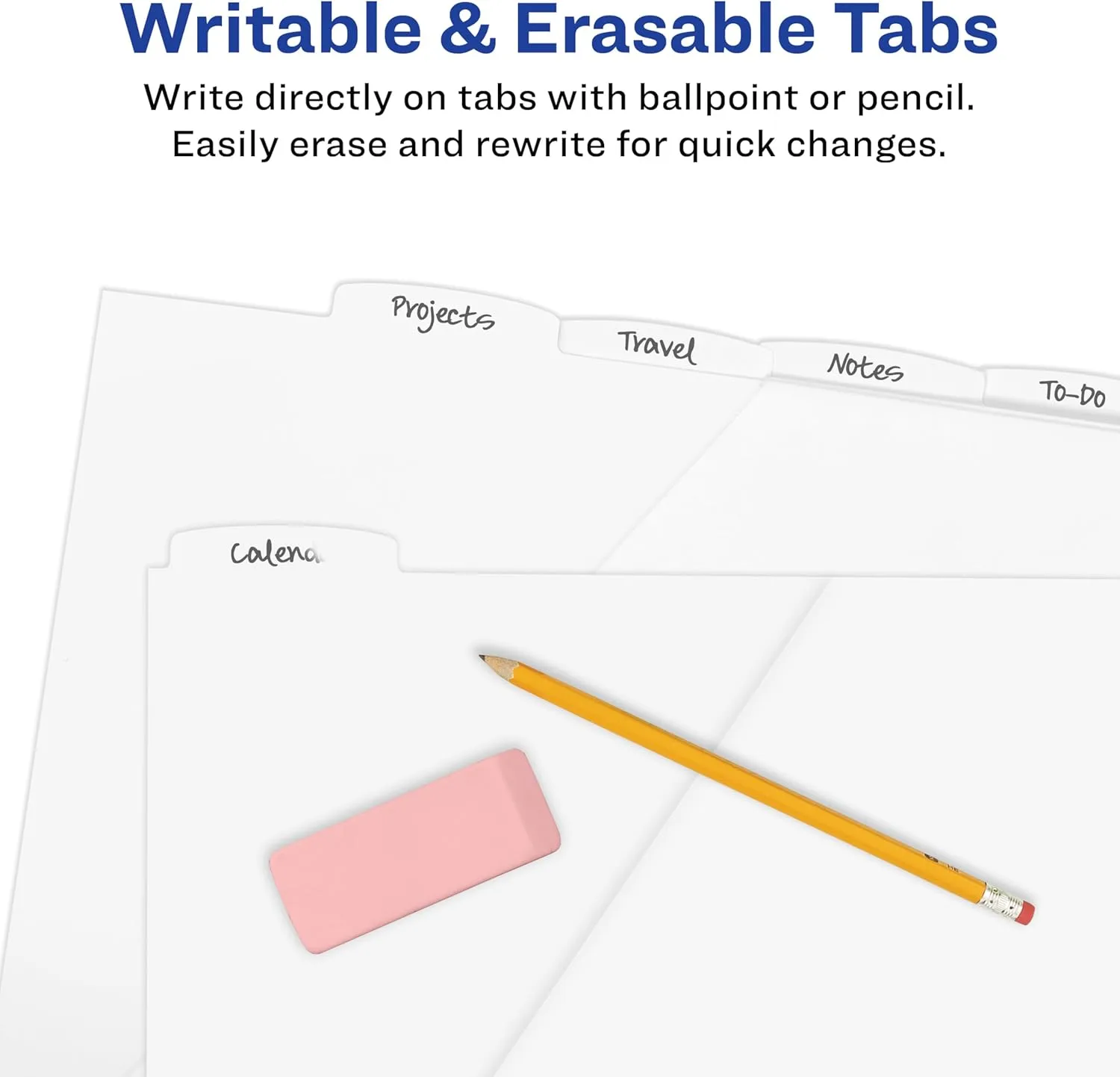 Avery Durable Plastic 5 Tab Write & Erase Dividers for 3 Ring Binders, Slash Pocket, Translucent White, 1 Set (16825)