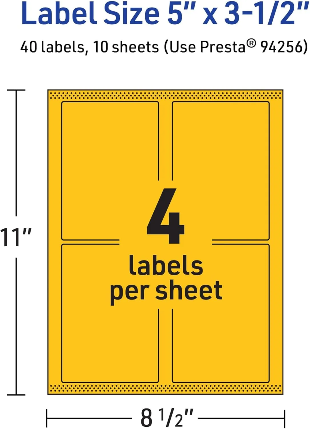 Avery Printable Rectangle Labels, Sure Feed Technology, 5 x 3-1/2, Bright Yellow, Laser/Inkjet Printable