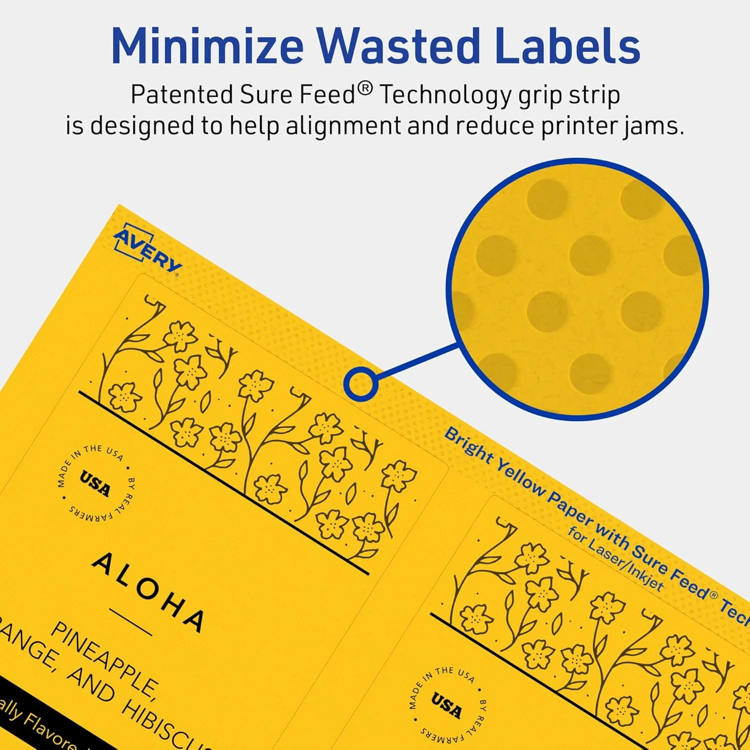 Avery Printable Rectangle Labels, Sure Feed Technology, 5 x 3-1/2, Bright Yellow, Laser/Inkjet Printable