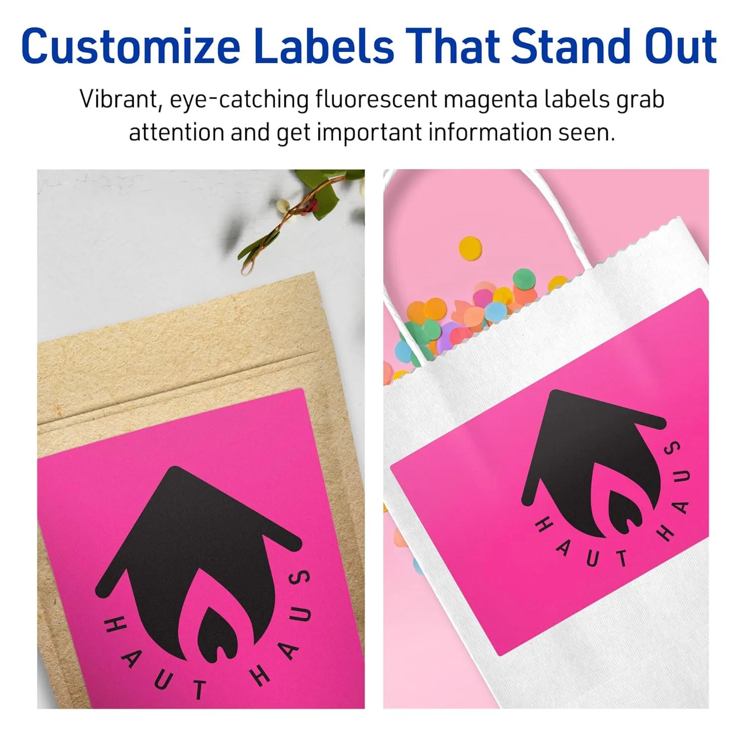 Avery Printable Rectangle Labels, Sure Feed Technology, 5\" x 7\", Neon Magenta