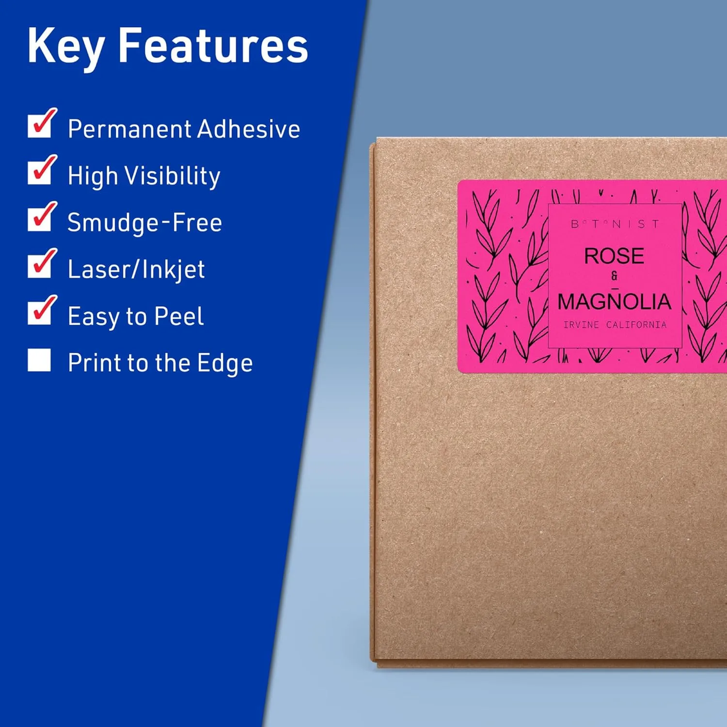 Avery Printable Rectangle Labels, Sure Feed Technology, 5\" x 7\", Neon Magenta