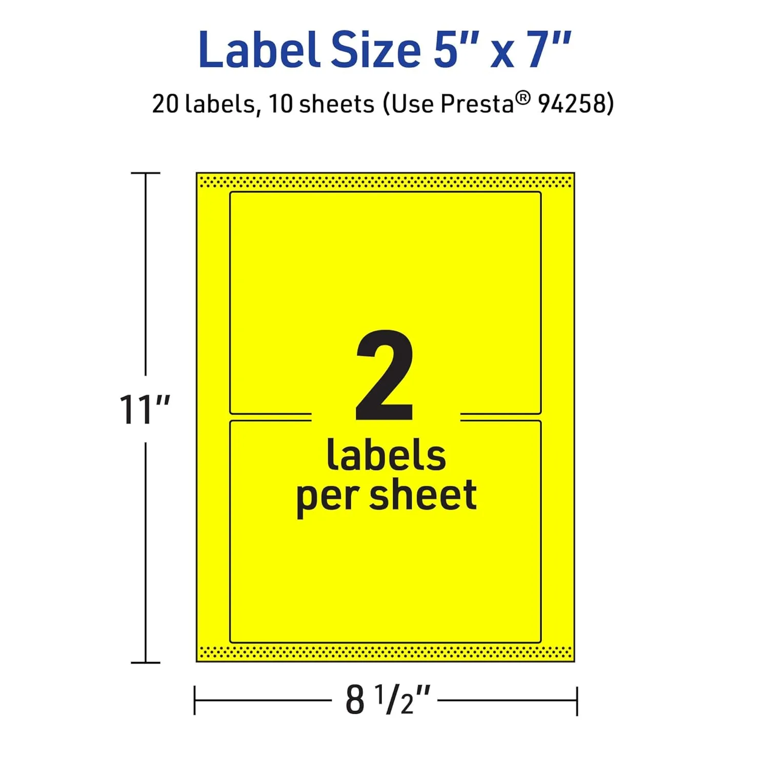 Avery Printable Rectangle Labels, Sure Feed Technology, 5" x 7", Neon Yellow Labels, Laser/Inkjet Printable, 20 Total